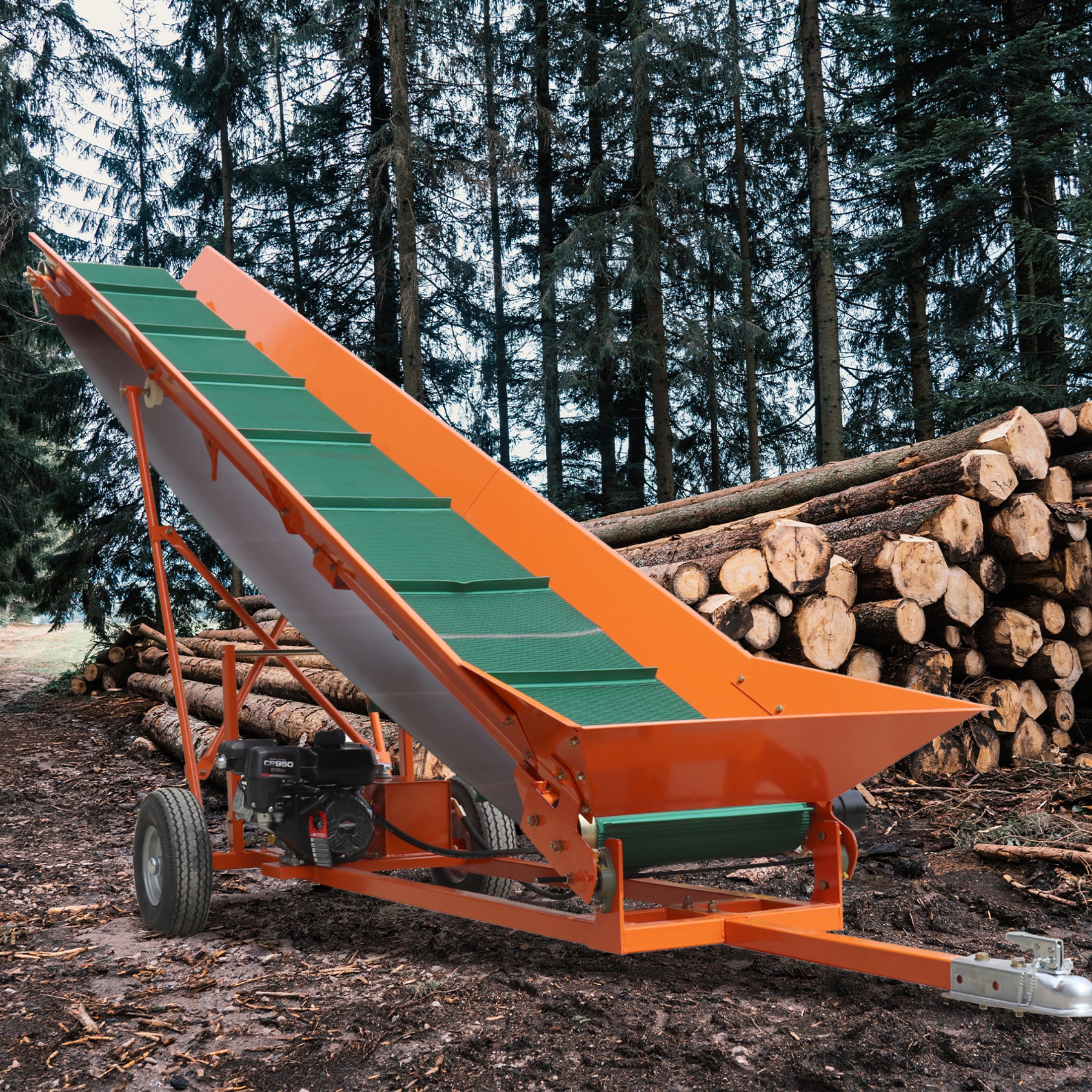 Firewood Conveyor 6.5HP 208cc Gasoline Powered 19.7" Width PVC Belt Wood Conveyor Lifter Elevator with B&S Engine
