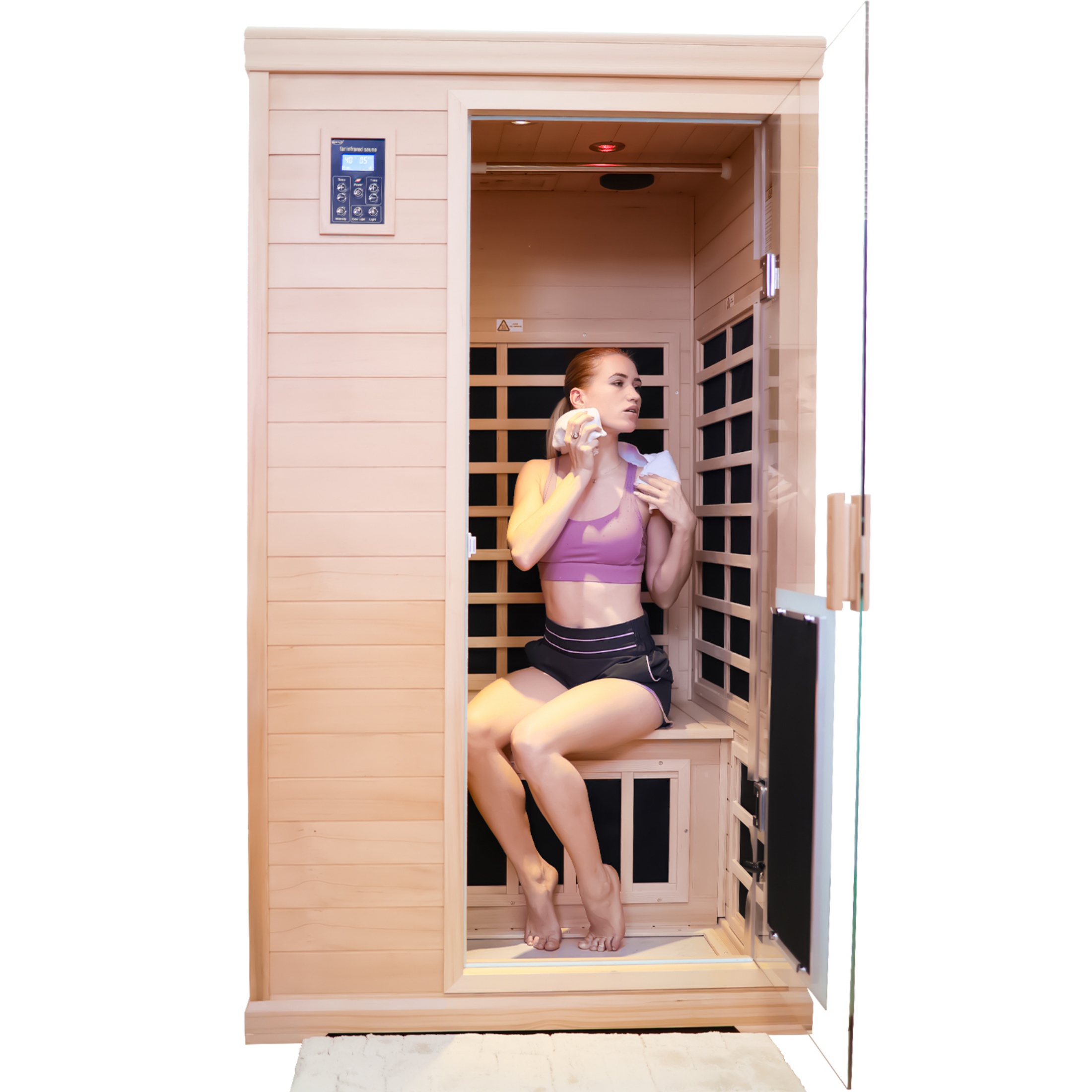 CTOSPOATO 2-Person Far Infrared Dry Sauna - Hemlock Wood Indoor Home Sauna with Low EMF, Colored Lights & 1750W Heater,Natural