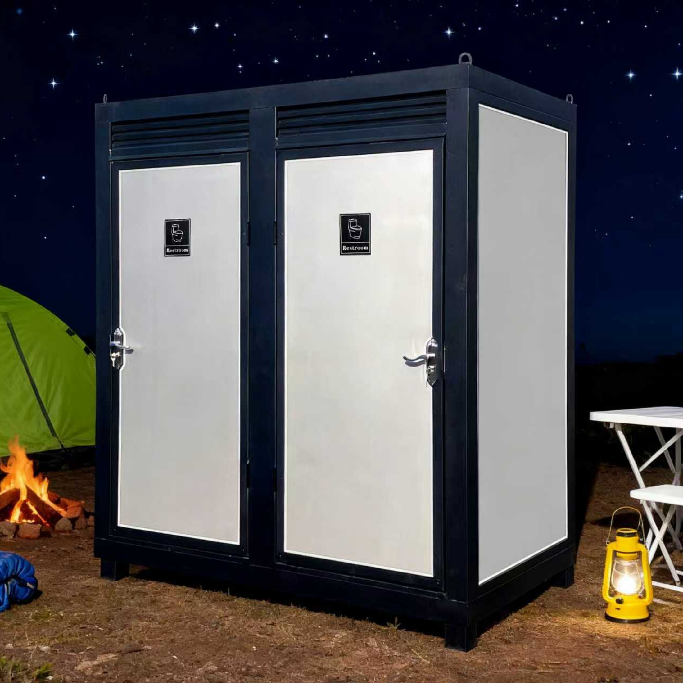 CTOSPOATO 2-Person Portable Toilet Cabin - Outdoor Restroom w/ Light, Sink & Vent Fan, Mobile for Events