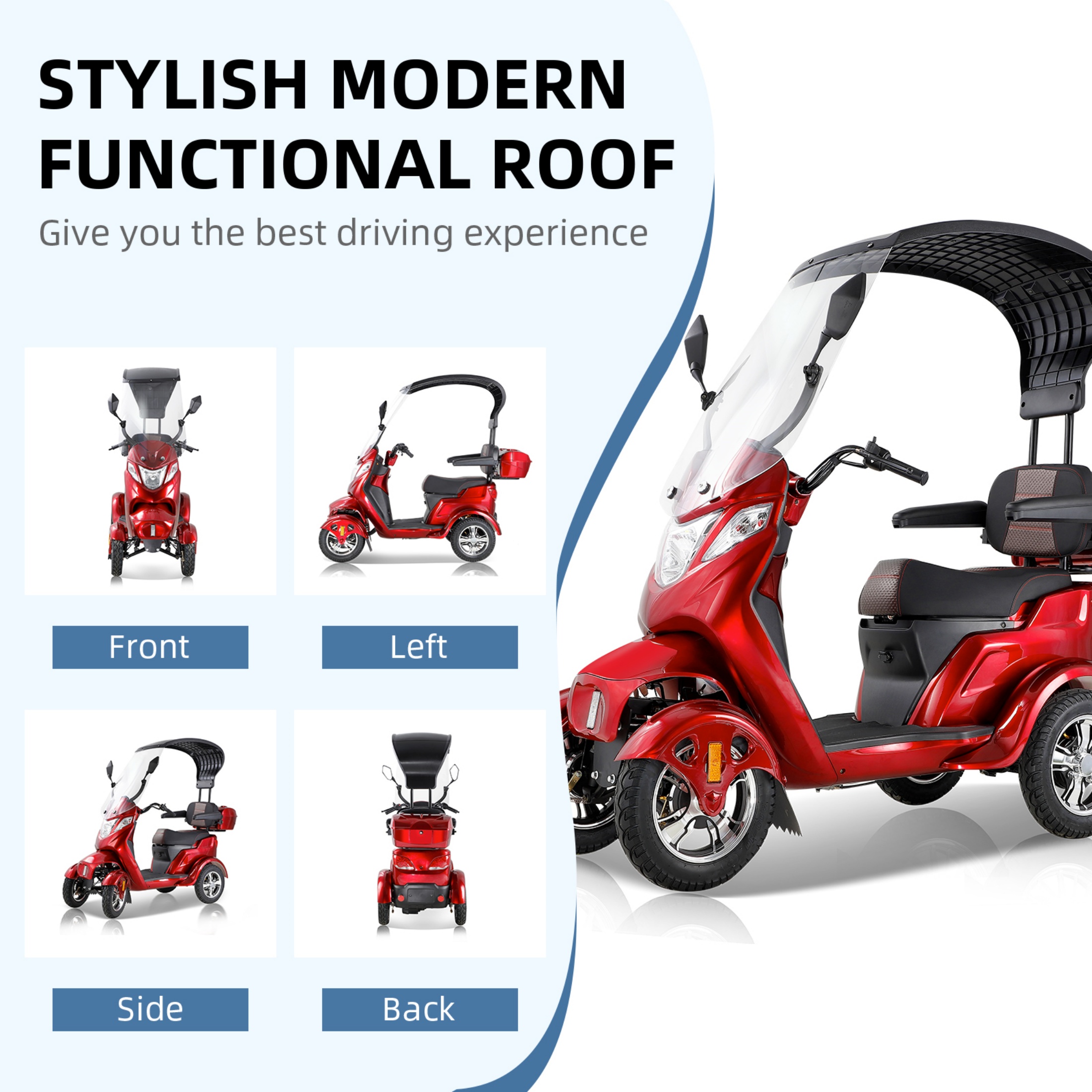 QEEKA Mobility Scooter for Adults & Seniors, Electric Powered Wheelchair with Canopy, Rear Lockbox Under Seat Storage