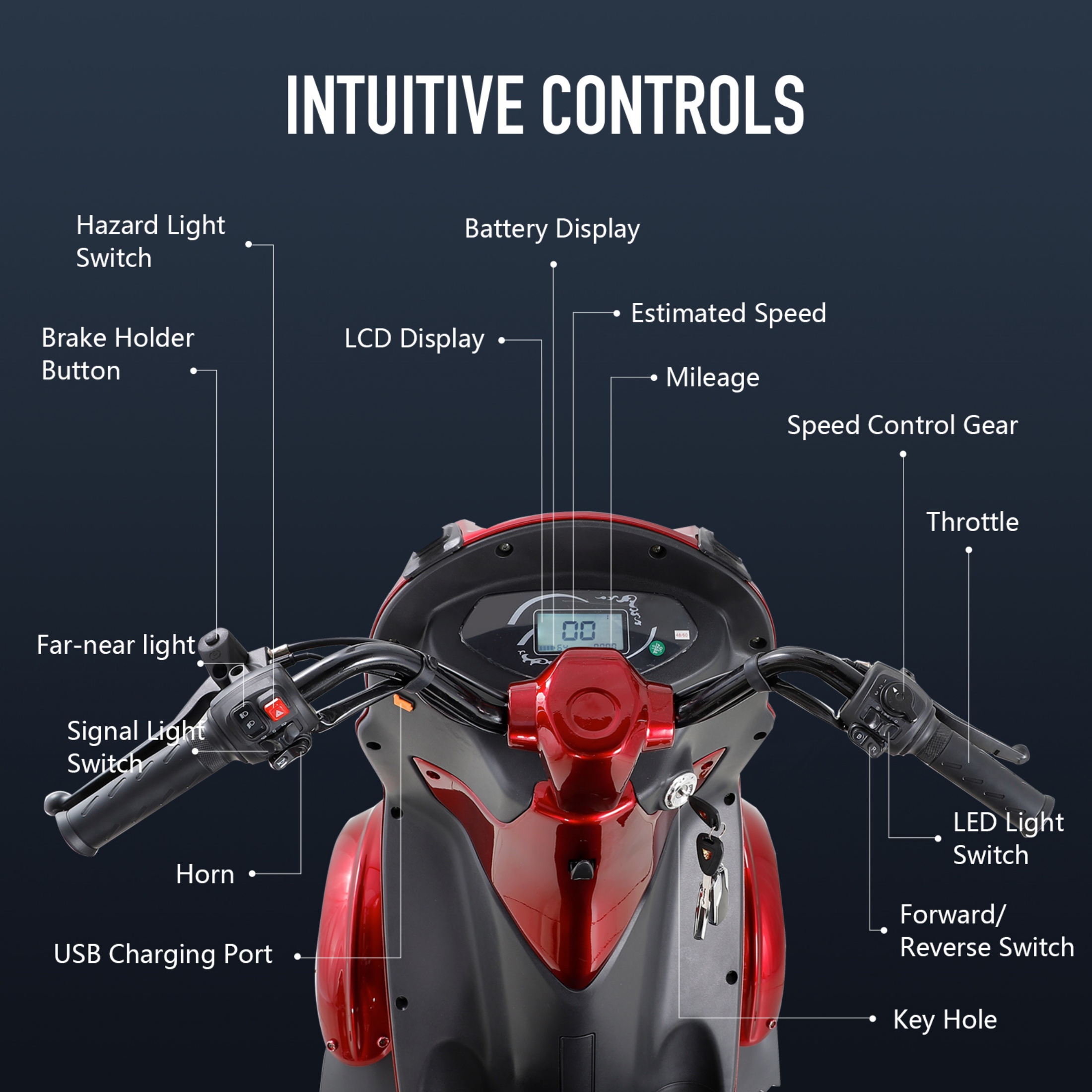 QEEKA Mobility Scooter for Adults & Seniors, Electric Powered Wheelchair with Canopy, Rear Lockbox Under Seat Storage
