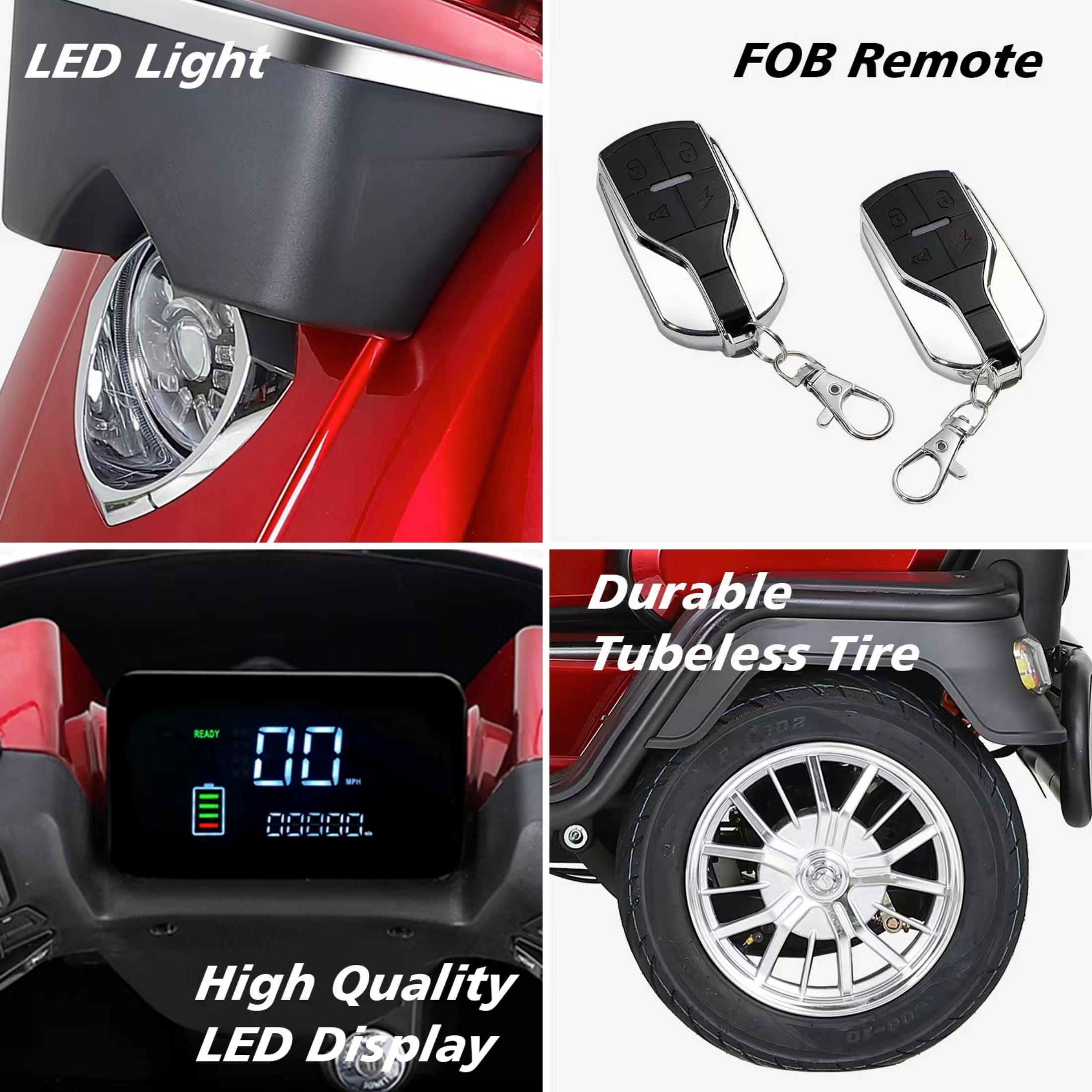 Xlluproid 2-Seater 4-Wheel Mobility Scooter,1000W,500LBS Capacity,Anti-Theft Remote,Adjustable Seat,Storage Box,Brake Lights,Red