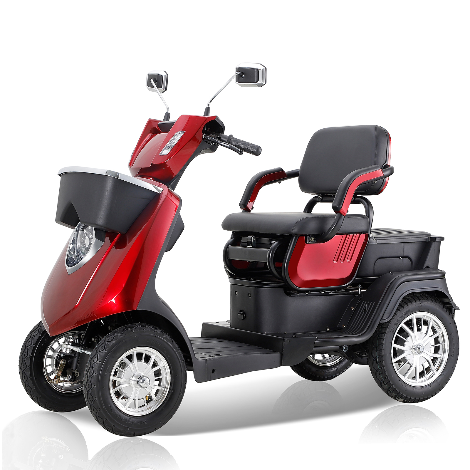 QEEKA 4-Wheel Mobility Scooter, 2-Seater Electric Scooter with Adjustable Seat, 500 lb Capacity, Red