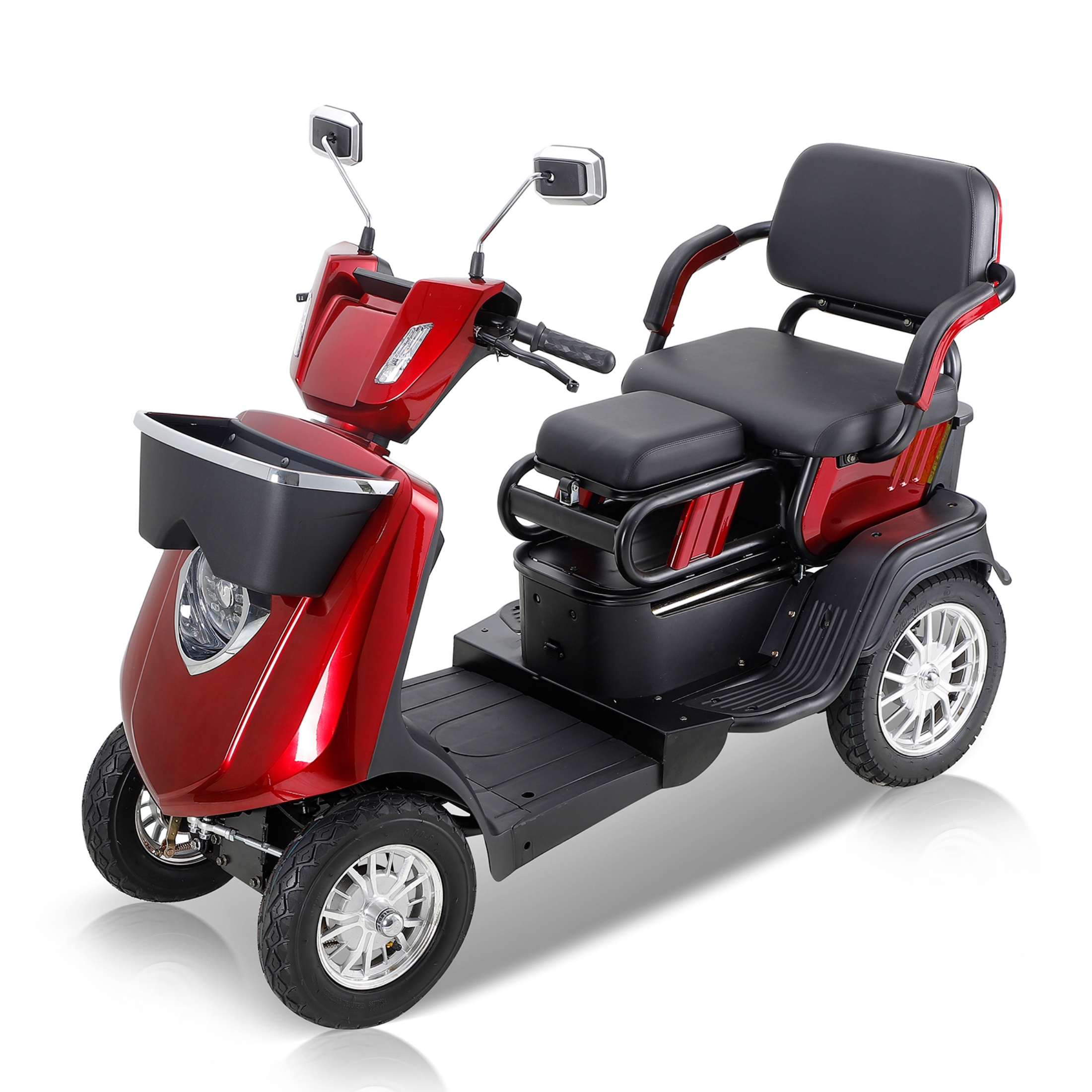 QEEKA 4-Wheel Mobility Scooter, 2-Seater Electric Scooter with Adjustable Seat, 500 lb Capacity, Red
