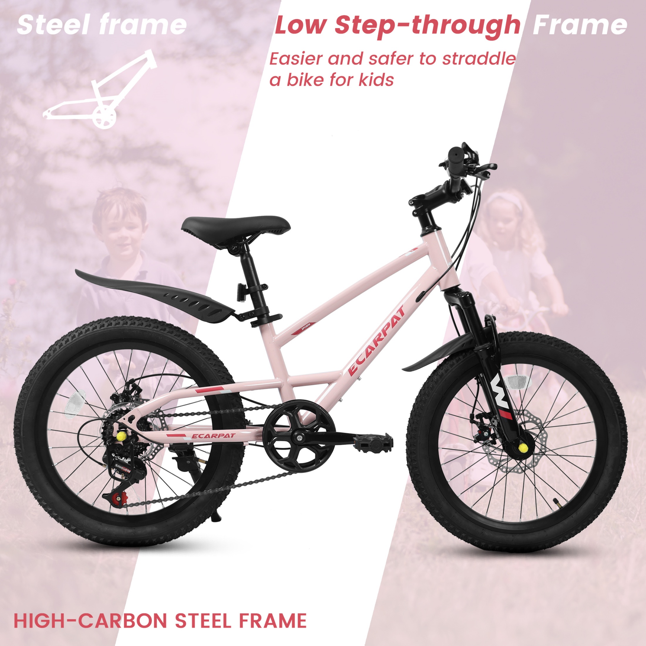 QEEKA 20" Kids Mountain Bike,Boys Girls Bike for Ages 6-12 with 7 Speeds Suspension Fork Disc Brakes,Rider Height 48-60 Inch,Christmas Birthday Gifts Kids Bicycles