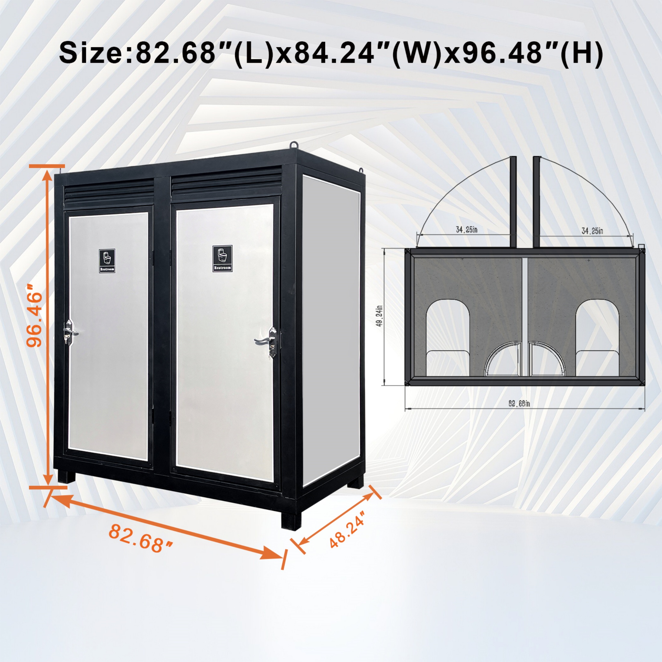 CTOSPOATO 2-Person Portable Toilet Cabin - Outdoor Restroom w/ Light, Sink & Vent Fan, Mobile for Events