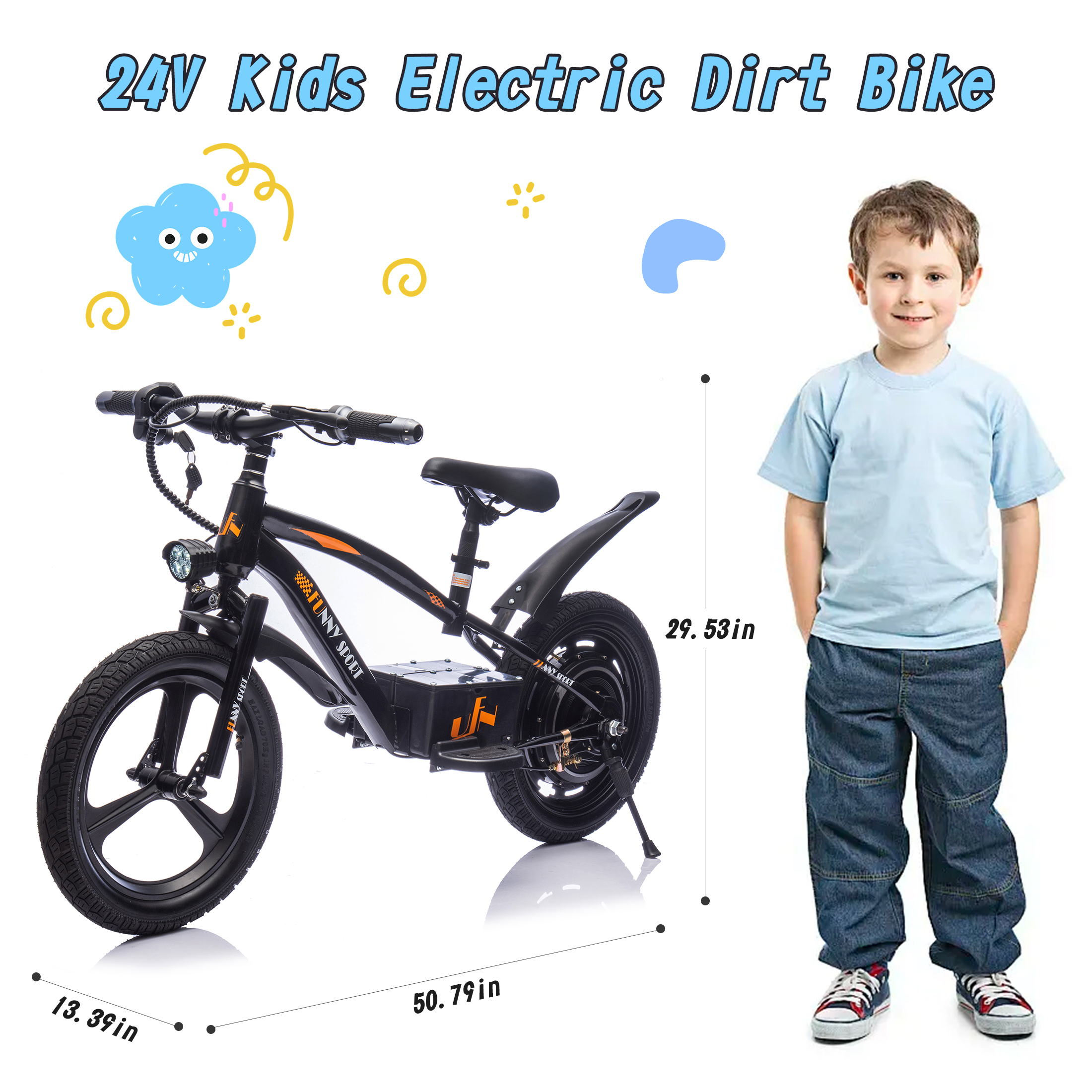QEEKA 24V Kids Electric Dirt Bike,Ride on Mini Bike,300W Super Power Motor,Up to 12.43 MPH,16" Wheels,Adjustable Seat Height,Bright Headlight,Hand-Operated Brakes for Ages 5-12