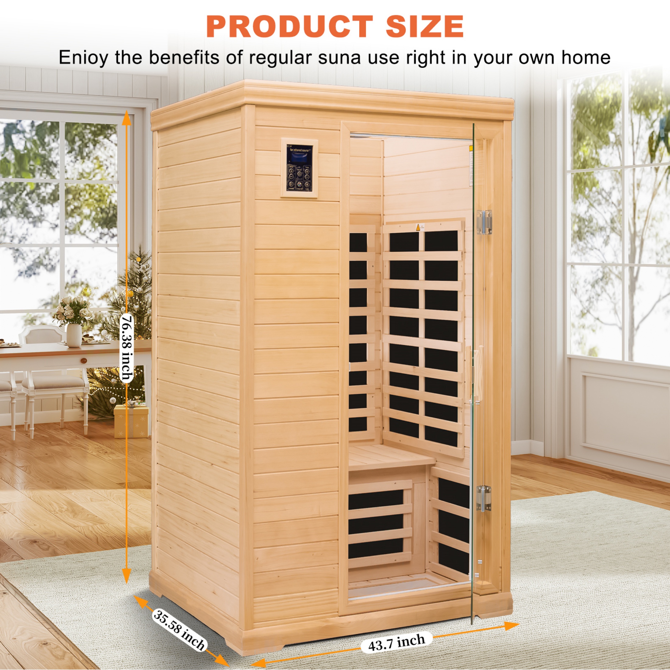 CTOSPOATO 2-Person Far Infrared Dry Sauna - Hemlock Wood Indoor Home Sauna with Low EMF, Colored Lights & 1750W Heater,Natural