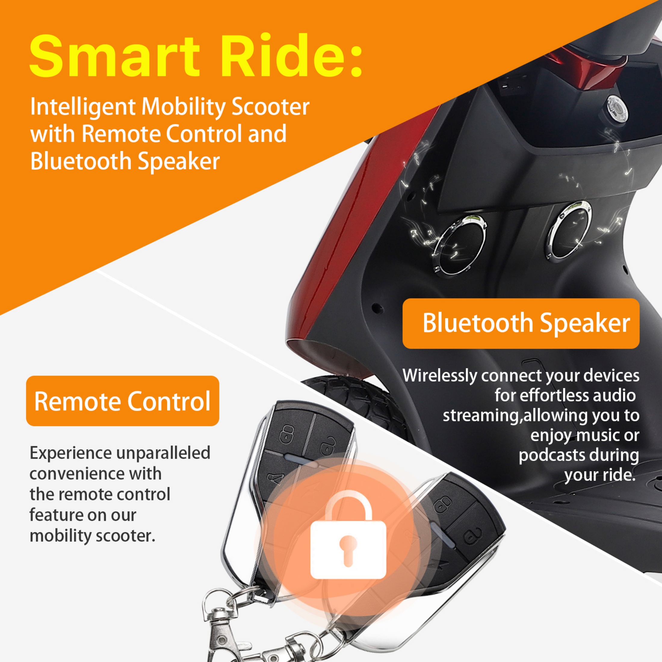 QEEKA 4-Wheel Mobility Scooter, 2-Seater Electric Scooter with Adjustable Seat, 500 lb Capacity, Red