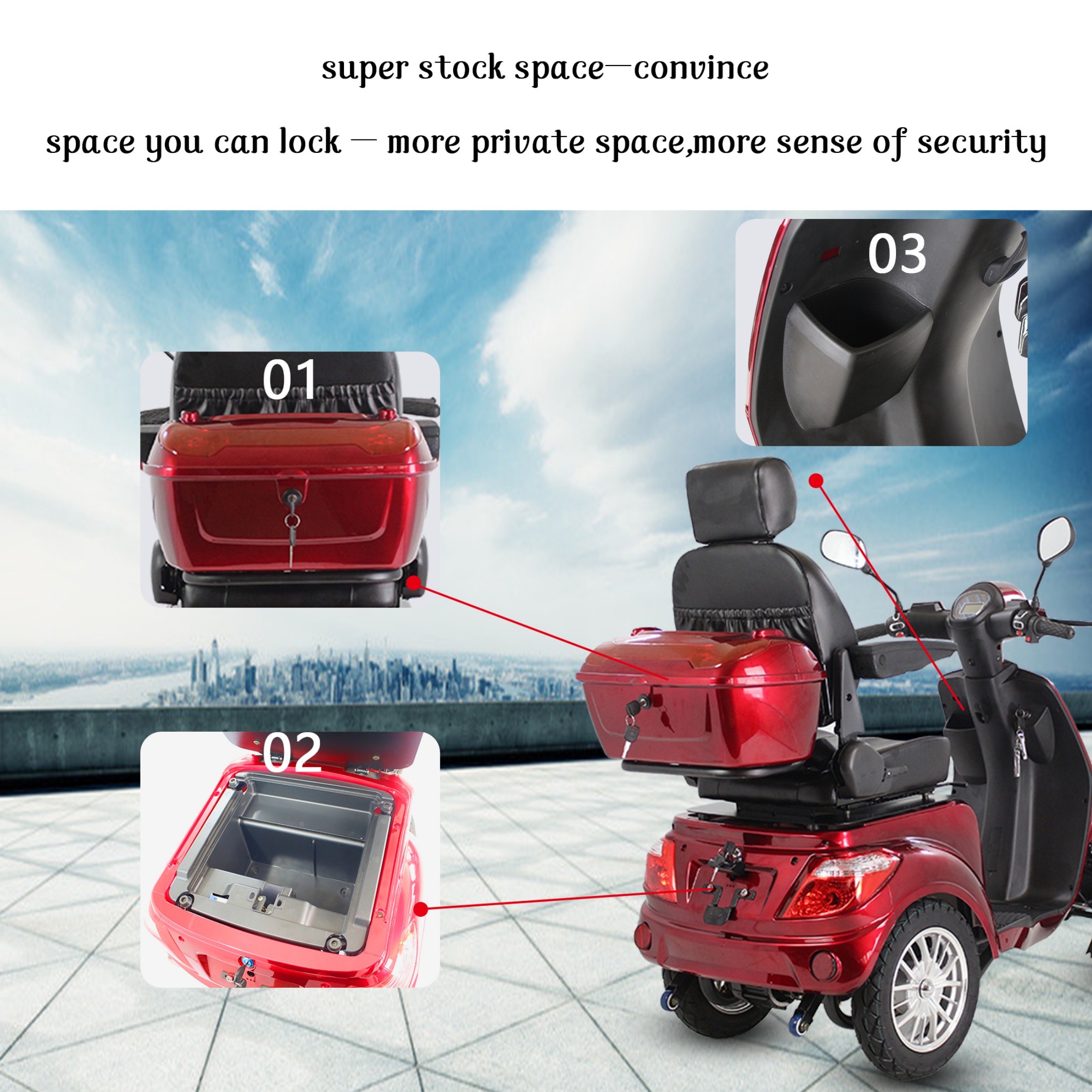 QEEKA 4 Wheel Heavy Duty Mobility Scooters for Seniors & Adults 500lbs Capacity,800W,for Travel Electric Powered Wheelchair Device,Red