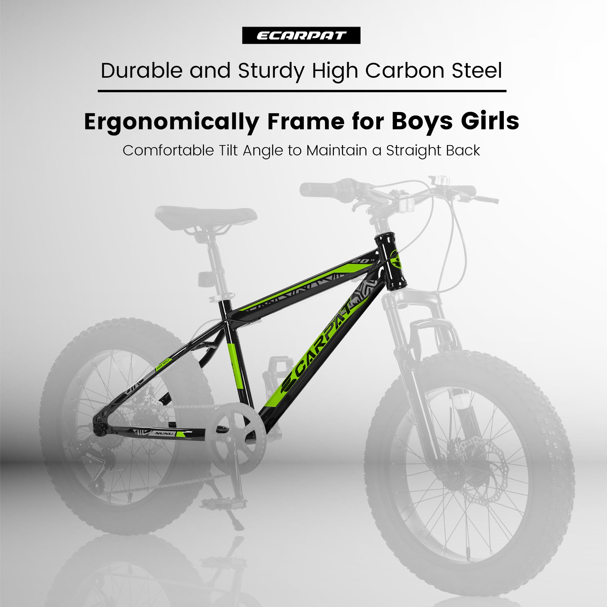 QEEKA 20 Inch Teenagers Mountain Bike,4.0"/2.125" Wide Non-Slip Tires,7-Speed,with Front Suspension,Dual Disc Brakes and Steel Frame,Kids MTB Bicycle for Ages 6-12 Years Old