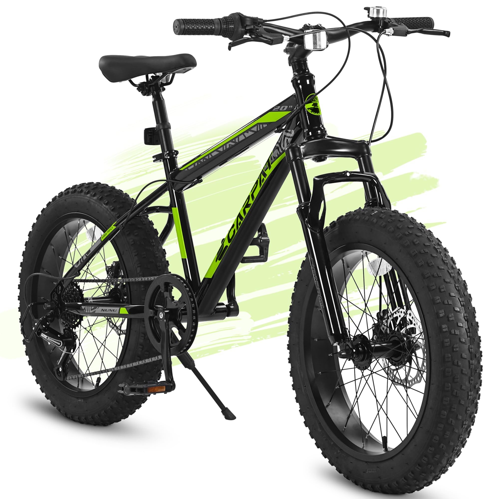 QEEKA 20 Inch Teenagers Mountain Bike,4.0"/2.125" Wide Non-Slip Tires,7-Speed,with Front Suspension,Dual Disc Brakes and Steel Frame,Kids MTB Bicycle for Ages 6-12 Years Old