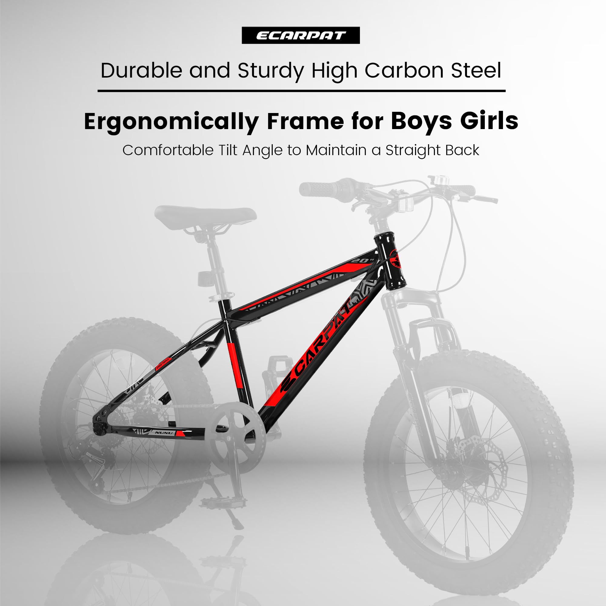 QEEKA 20 Inch Teenagers Mountain Bike,4.0"/2.125" Wide Non-Slip Tires,7-Speed,with Front Suspension,Dual Disc Brakes and Steel Frame,Kids MTB Bicycle for Ages 6-12 Years Old