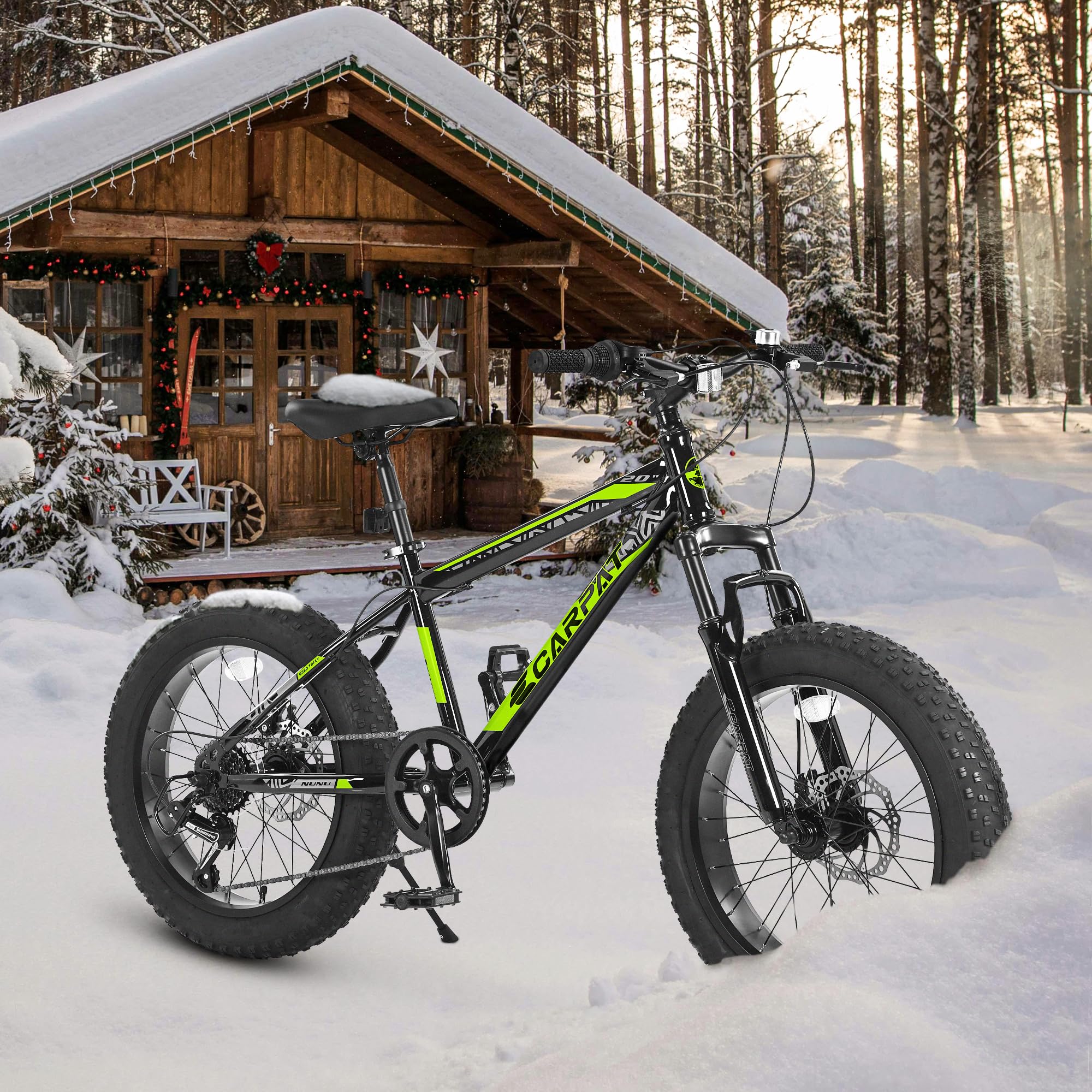 QEEKA 20 Inch Teenagers Mountain Bike,4.0"/2.125" Wide Non-Slip Tires,7-Speed,with Front Suspension,Dual Disc Brakes and Steel Frame,Kids MTB Bicycle for Ages 6-12 Years Old