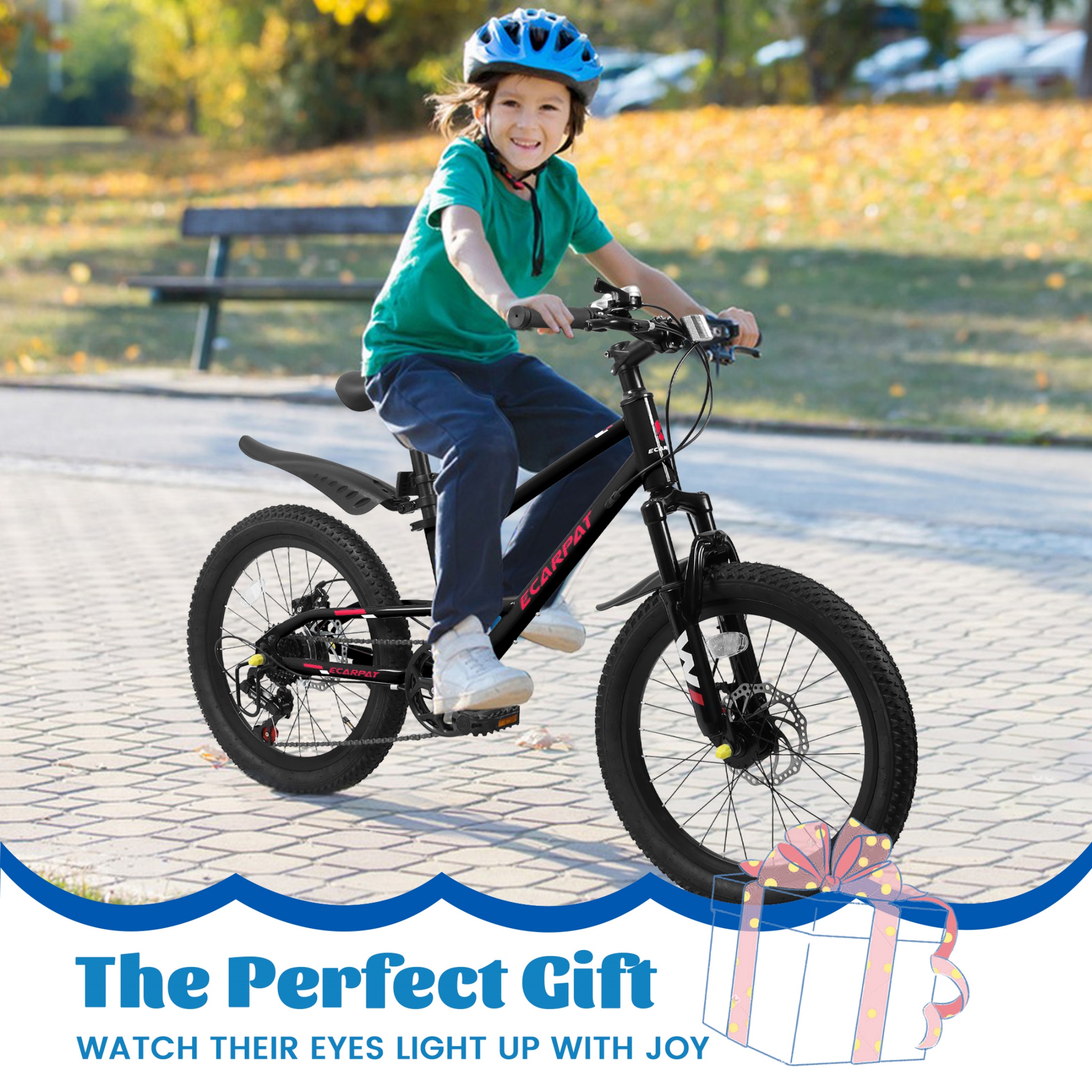 QEEKA 20" Kids Mountain Bike,Boys Girls Bike for Ages 6-12 with 7 Speeds Suspension Fork Disc Brakes,Rider Height 48-60 Inch,Christmas Birthday Gifts Kids Bicycles