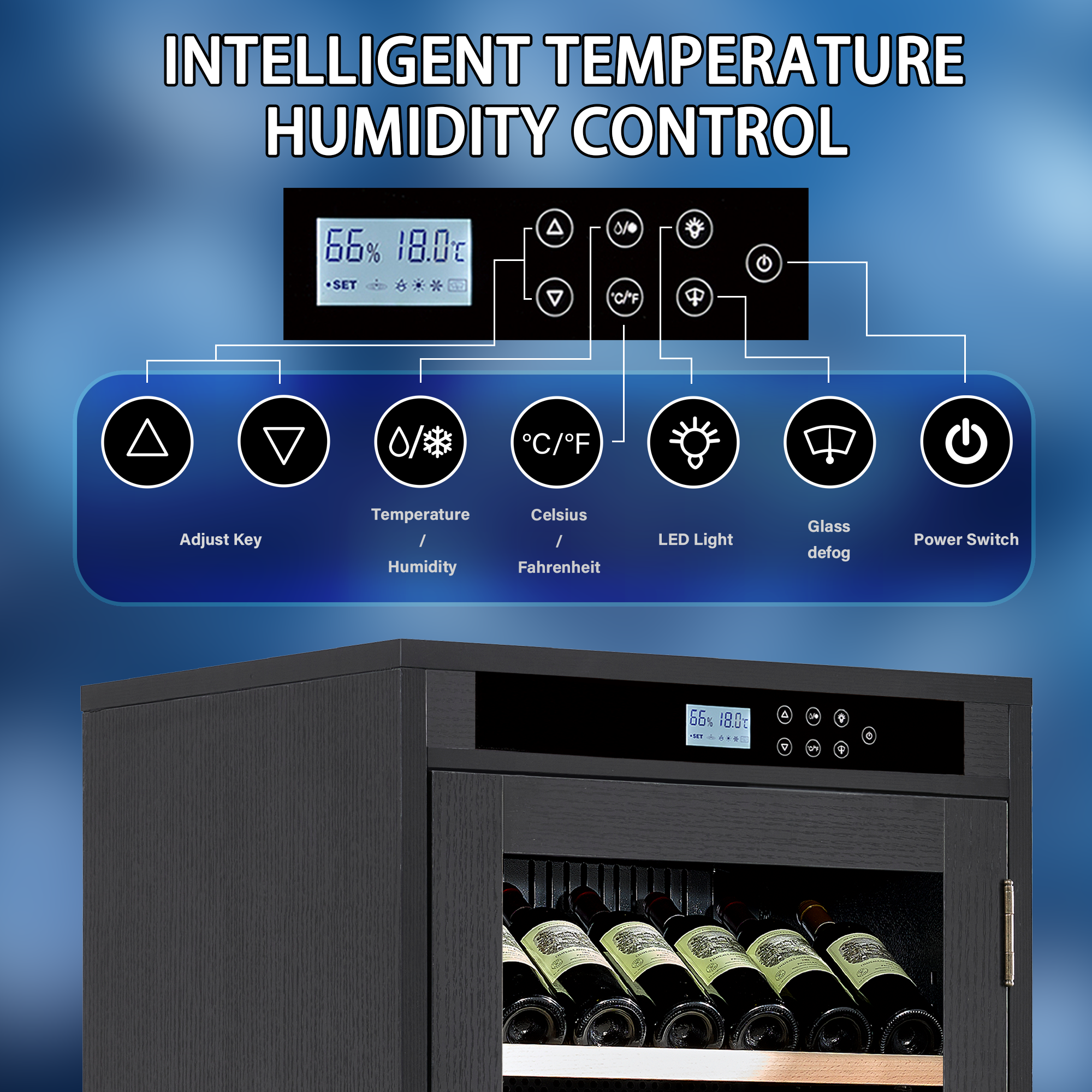 CTOSPOATO 69 Bottle Wine Cooler,Compressor Wine Cabinet with LED Touch Screen,Constant Temperature & Humidity Control,Double-Layer Tempered Glass,Black Wood for Home Bar,Kitchen,Black