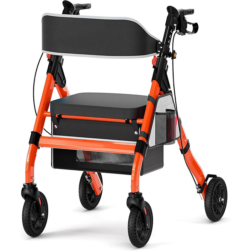 QEEKA Foldable Rollator Walkers with Seat for Seniors,450 lb Capacity,8" Wheels,18" Big Seat,6-Position Adjustable Height,Heavy-Duty Aluminum Rolling Walker