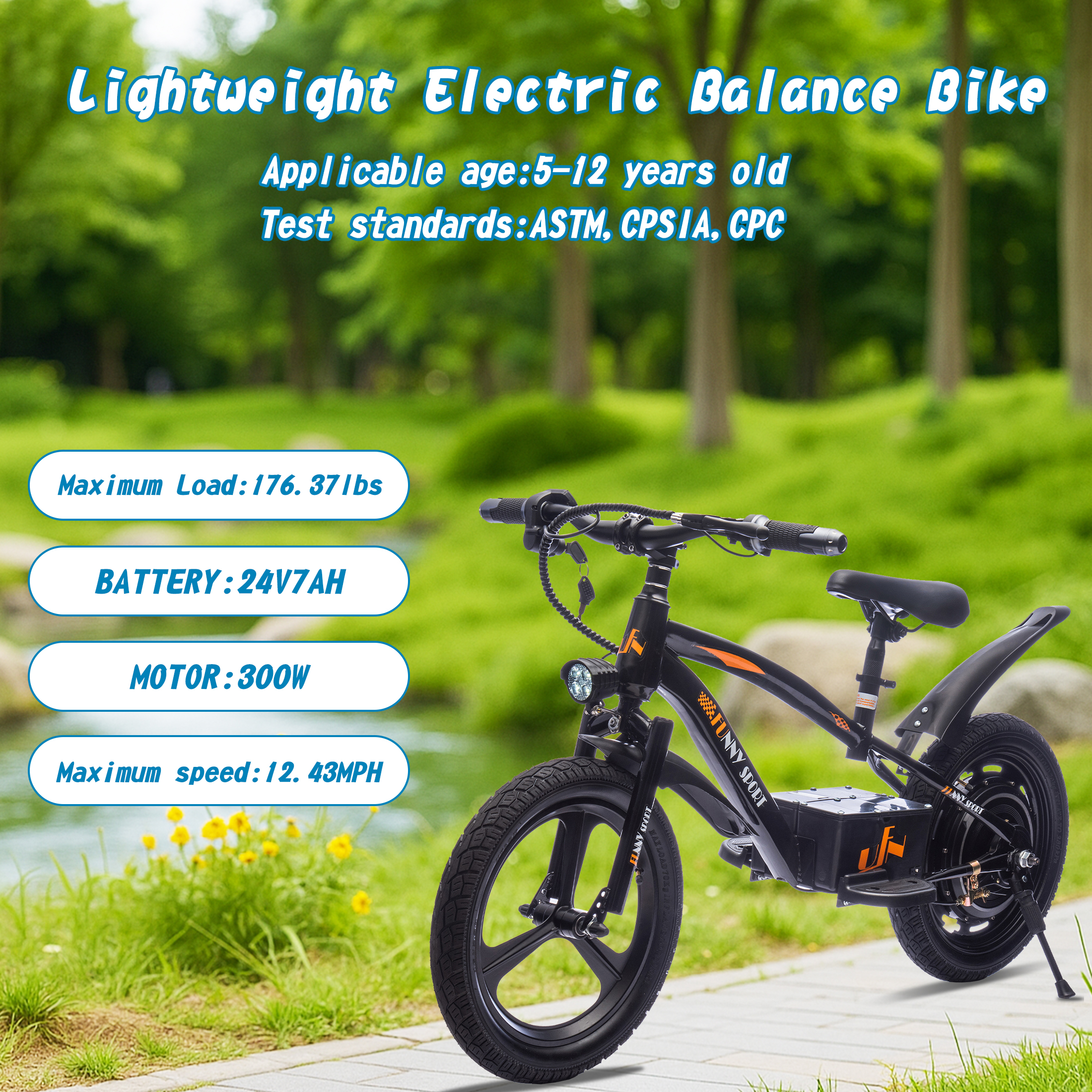 QEEKA 24V Kids Electric Dirt Bike,Ride on Mini Bike,300W Super Power Motor,Up to 12.43 MPH,16" Wheels,Adjustable Seat Height,Bright Headlight,Hand-Operated Brakes for Ages 5-12