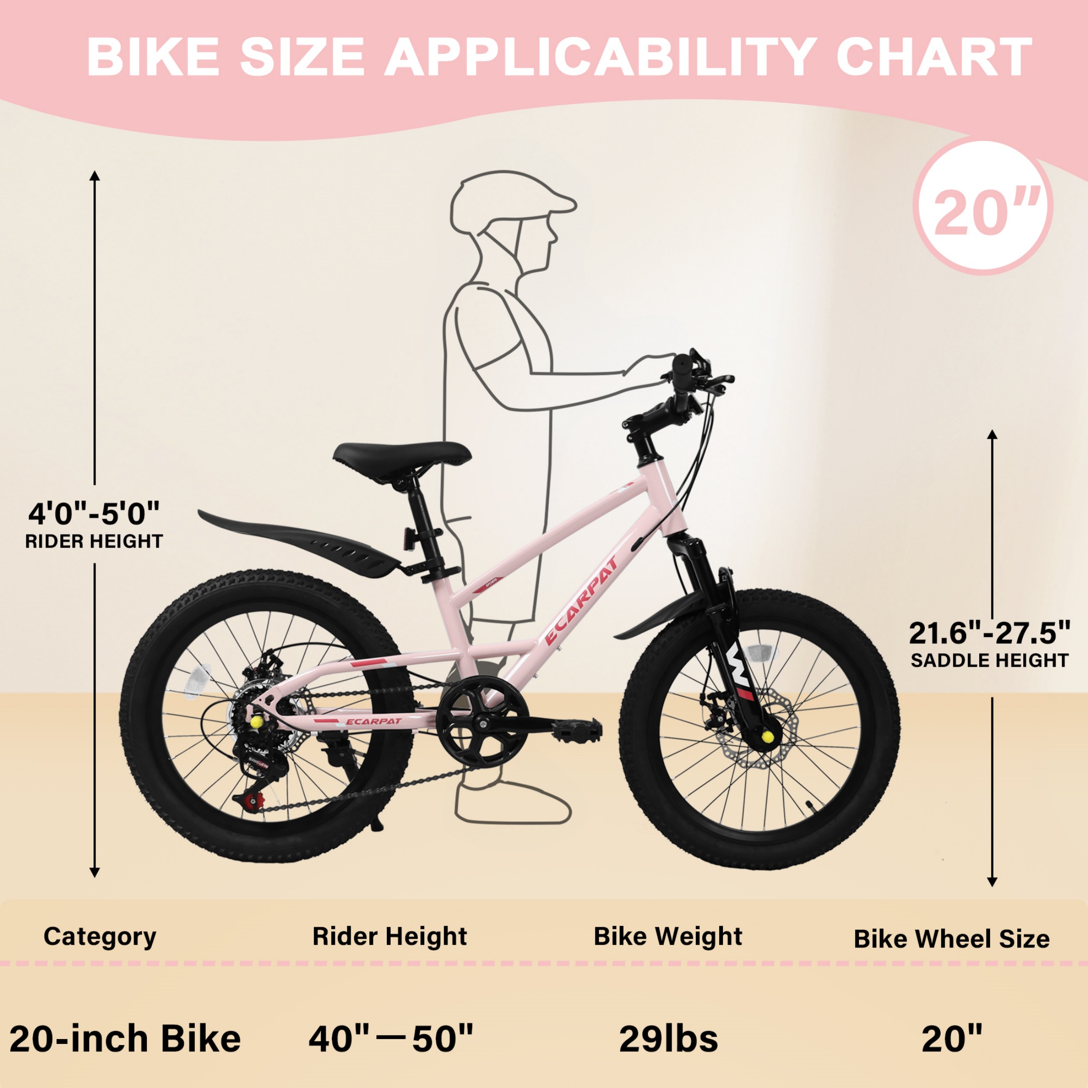 QEEKA 20" Kids Mountain Bike,Boys Girls Bike for Ages 6-12 with 7 Speeds Suspension Fork Disc Brakes,Rider Height 48-60 Inch,Christmas Birthday Gifts Kids Bicycles