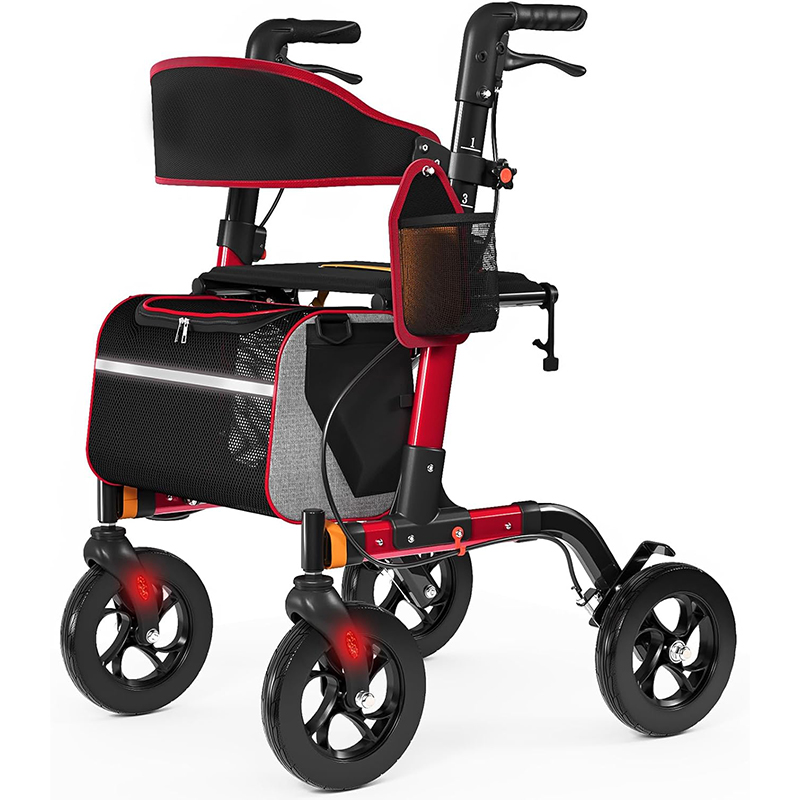 QEEKA Rollator Walker with Seat,350 lb Weight Capacity,18" Big Seat,8" All-Terrain Wheels,6-Level Adjustable Height,Lightweight Aluminum Frame Rollator Walkers for Seniors