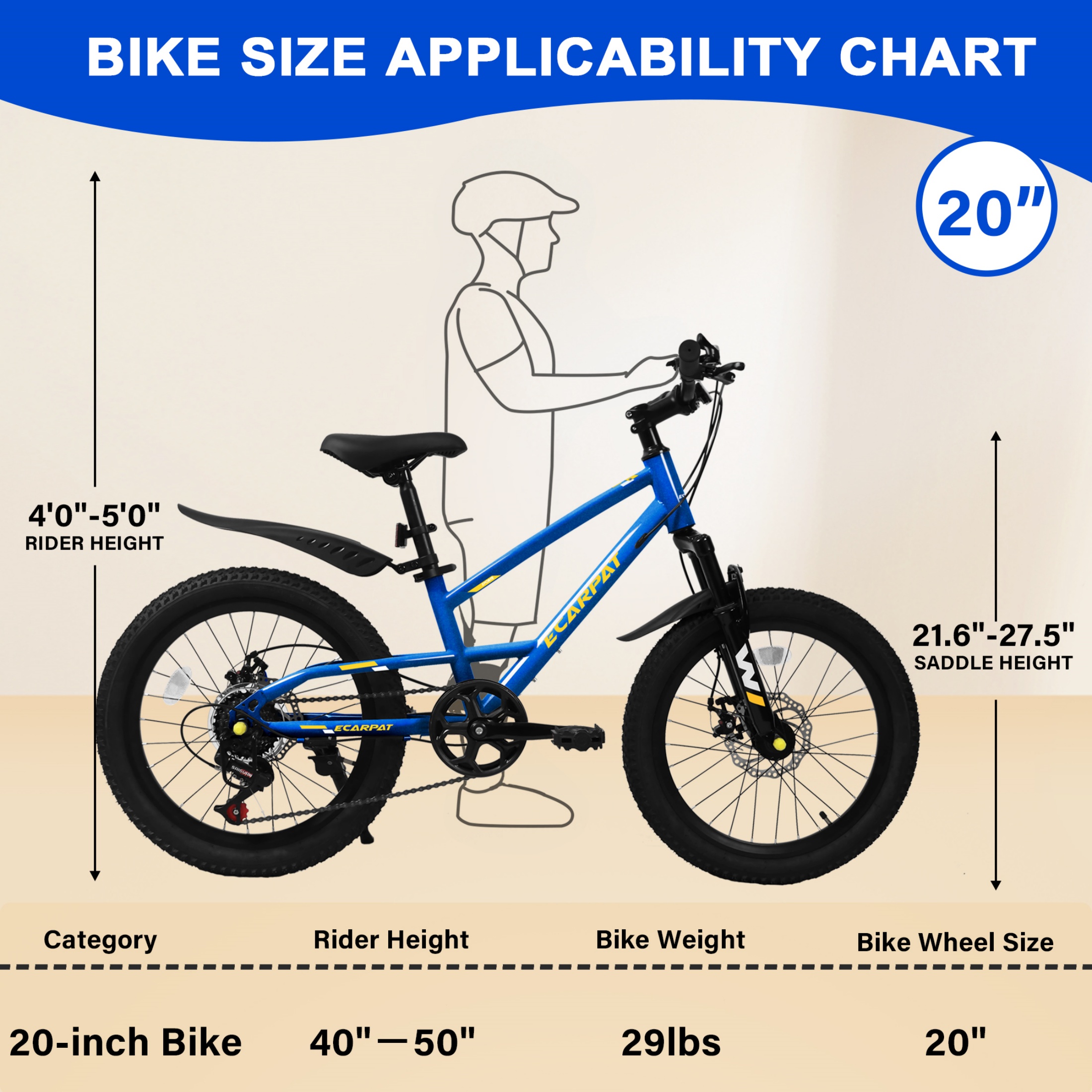QEEKA 20" Kids Mountain Bike,Boys Girls Bike for Ages 6-12 with 7 Speeds Suspension Fork Disc Brakes,Rider Height 48-60 Inch,Christmas Birthday Gifts Kids Bicycles