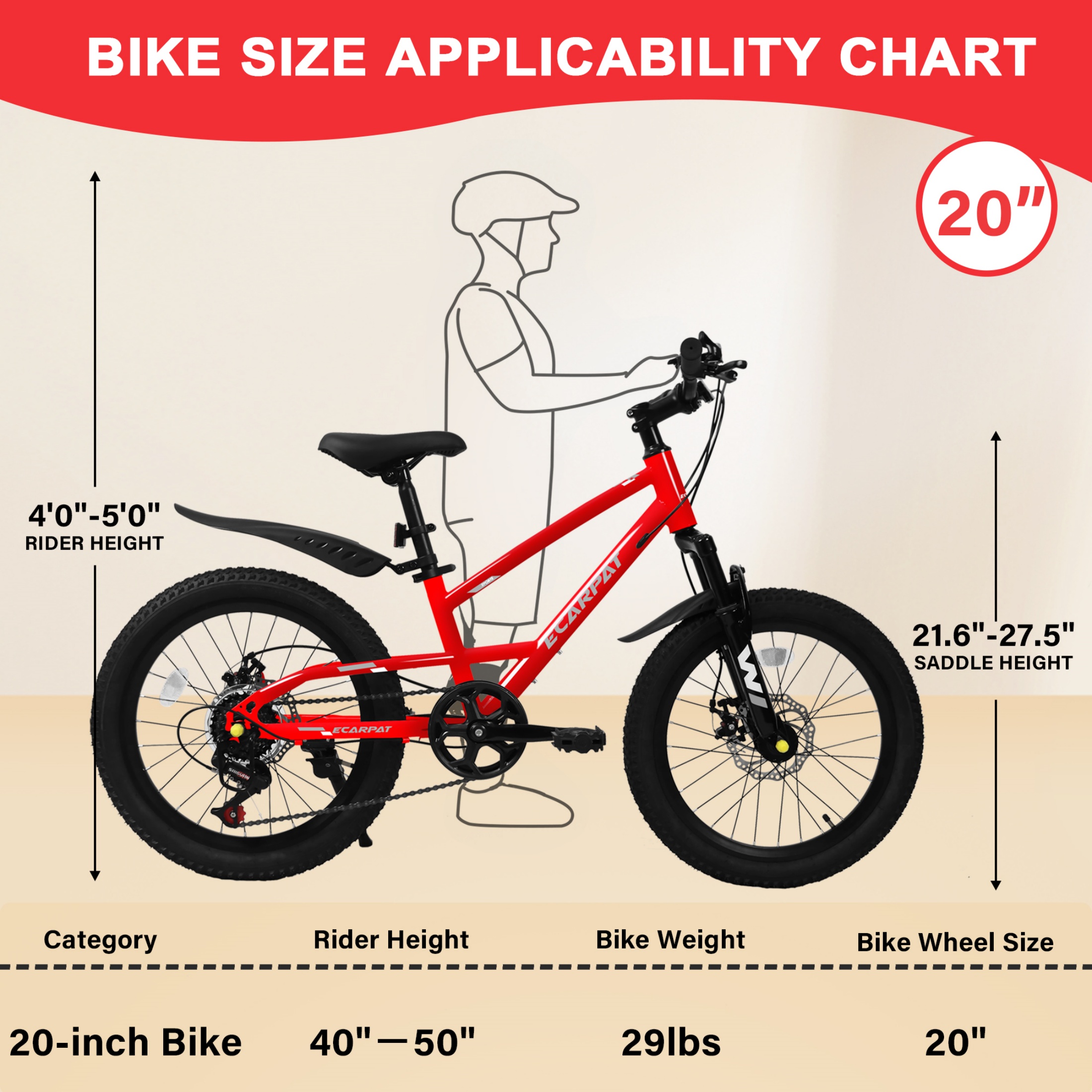 QEEKA 20" Kids Mountain Bike,Boys Girls Bike for Ages 6-12 with 7 Speeds Suspension Fork Disc Brakes,Rider Height 48-60 Inch,Christmas Birthday Gifts Kids Bicycles