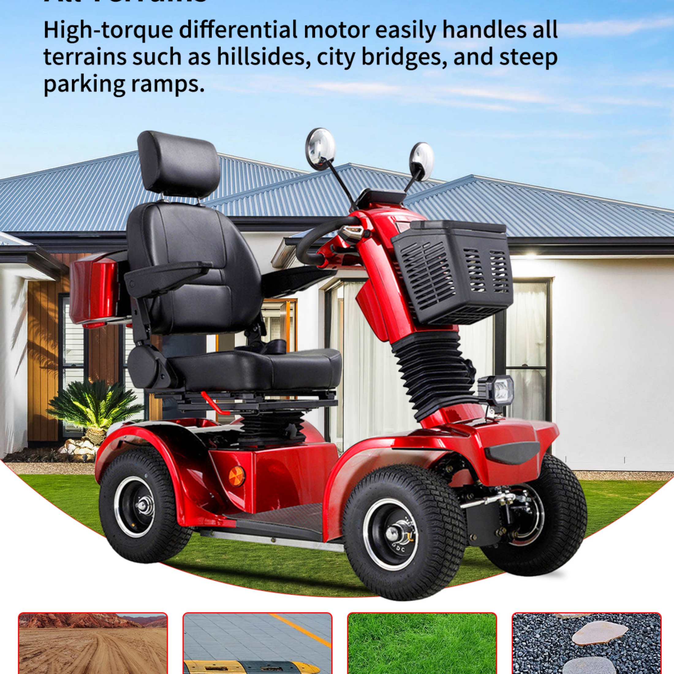 QEEKA Mobility Scooter,4 Wheels Mobility Scooter for Adults Seniors, Electric Folding Wheelchair Device for Travel,3-Speed Travel Long