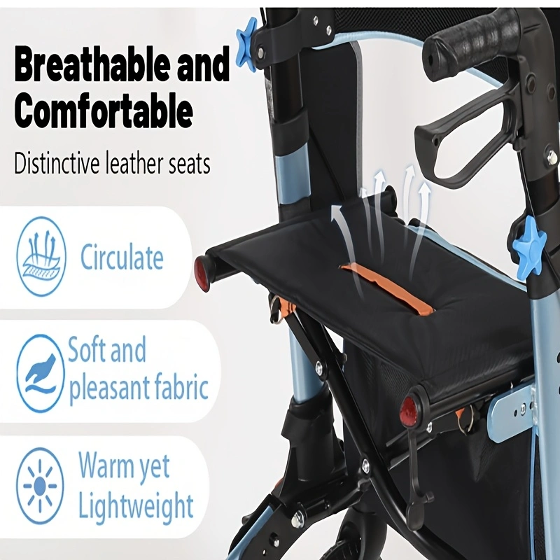 QEEKA Foldable Rollator Walkers with Seat for Seniors,350 lb Capacity,8'' Big Wheels,6-Position Height