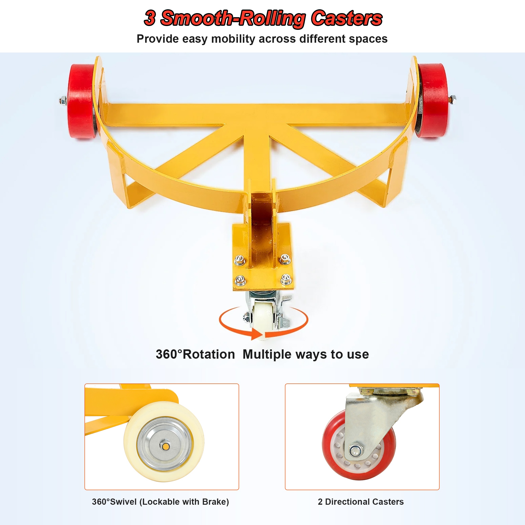 CTOSPOATO 55 Gallon Drum Dolly,1200lbs Capacity Drum Cart with Bung Wrench Handle and Swivel Wheels with Brake,Low Profile,Yellow