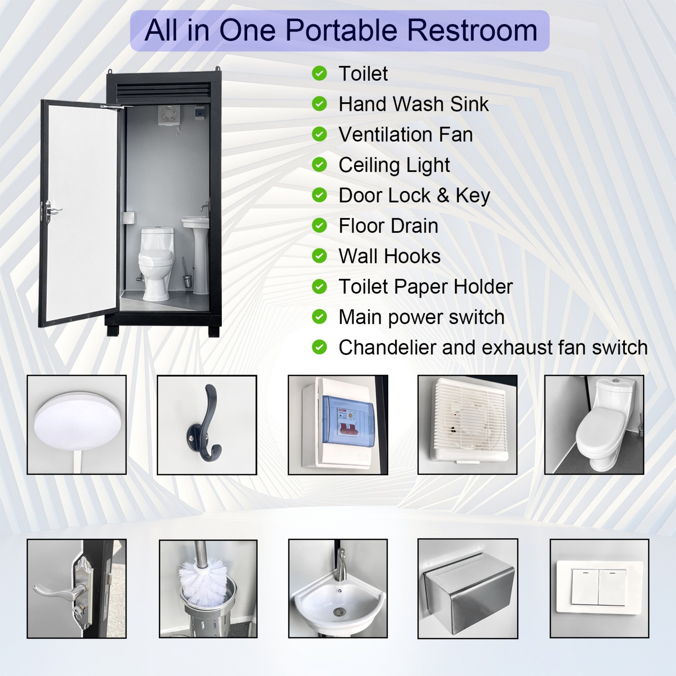 CTOSPOATO Person Portable Toilet Cabin – Outdoor Restroom with Light, Sink & Vent Fan,Mobile Restroom for Concerts, Conventions, Construction, Sporting Events