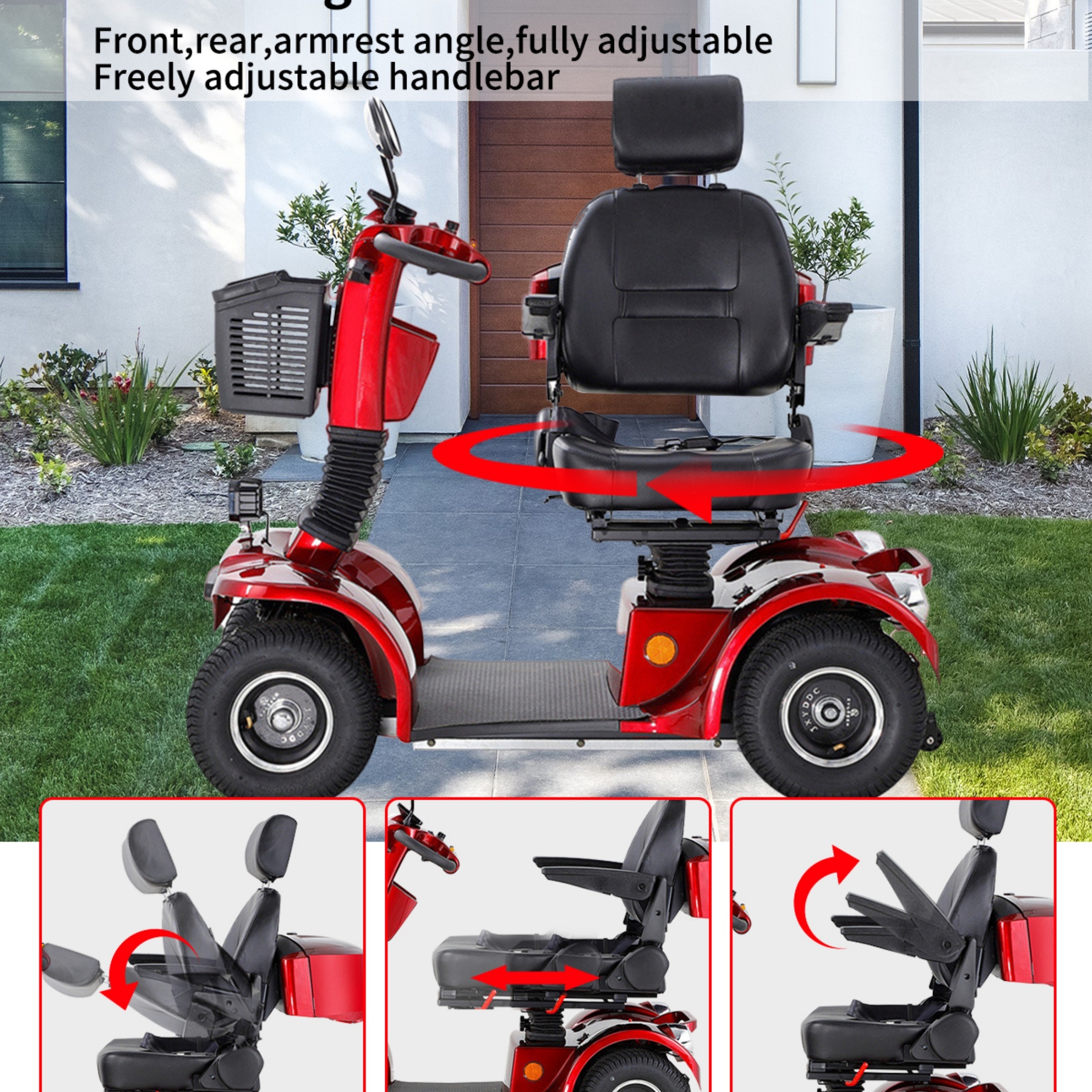  Mobility Scooter,4 Wheels Mobility Scooter for Adults Seniors, Electric Folding Wheelchair Device for Travel,3-Speed Travel Long,Black