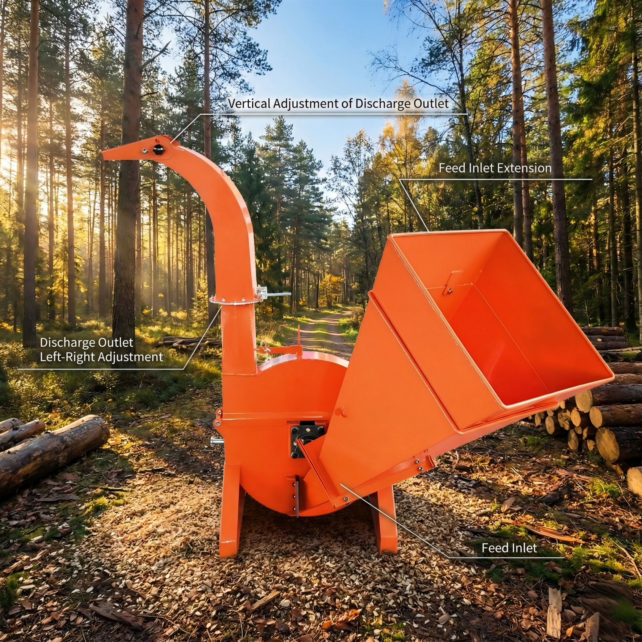 QEEKA BX42S 4-Inch Capacity PTO Wood Chipper,3-Point Tractor Attachment for Compact Tractors Under 45 HP，Orange