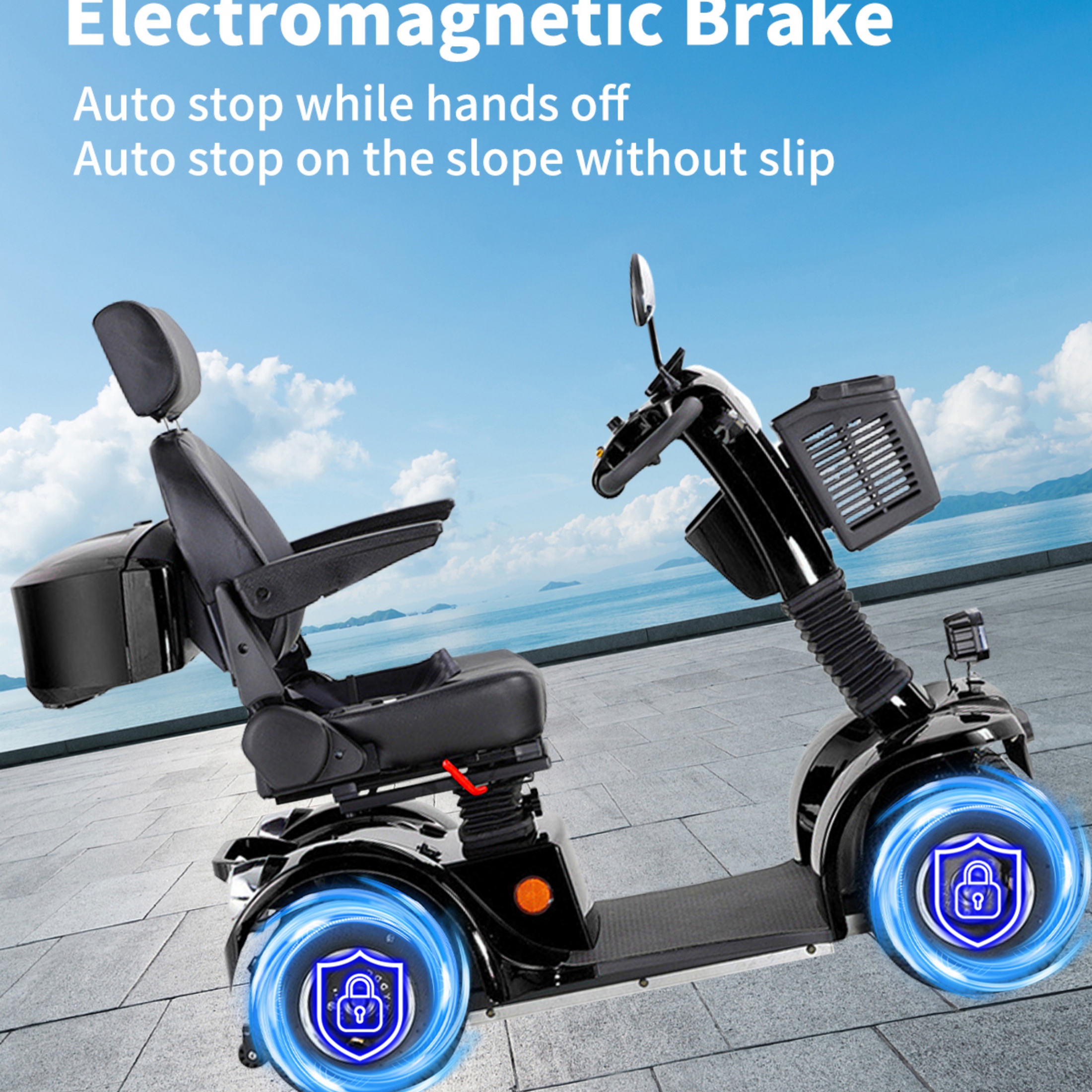 QEEKA Mobility Scooter,4 Wheels Mobility Scooter for Adults Seniors, Electric Folding Wheelchair Device for Travel,3-Speed Travel Long,Black