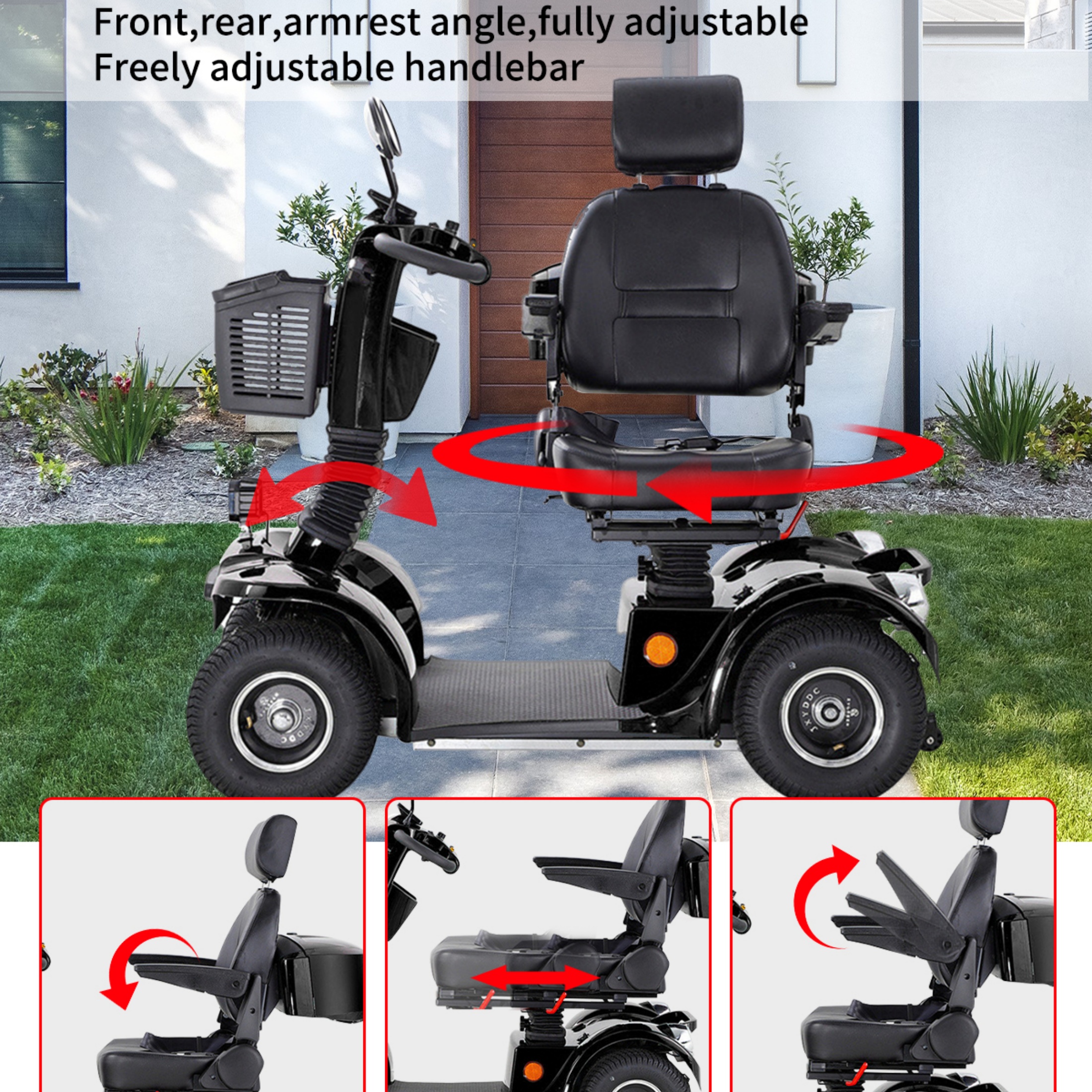 QEEKA Mobility Scooter,4 Wheels Mobility Scooter for Adults Seniors, Electric Folding Wheelchair Device for Travel,3-Speed Travel Long,Black