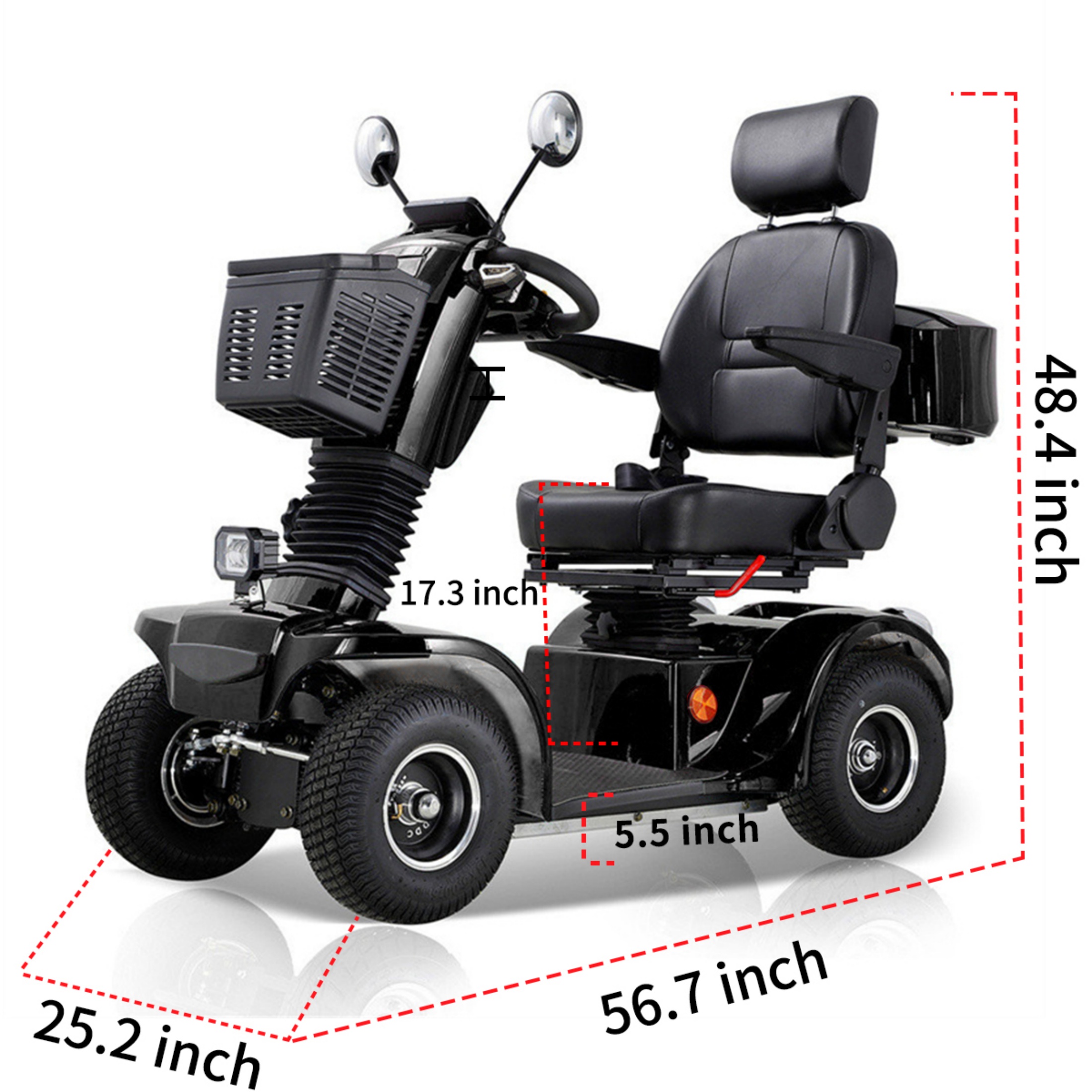 QEEKA Mobility Scooter,4 Wheels Mobility Scooter for Adults Seniors, Electric Folding Wheelchair Device for Travel,3-Speed Travel Long,Black