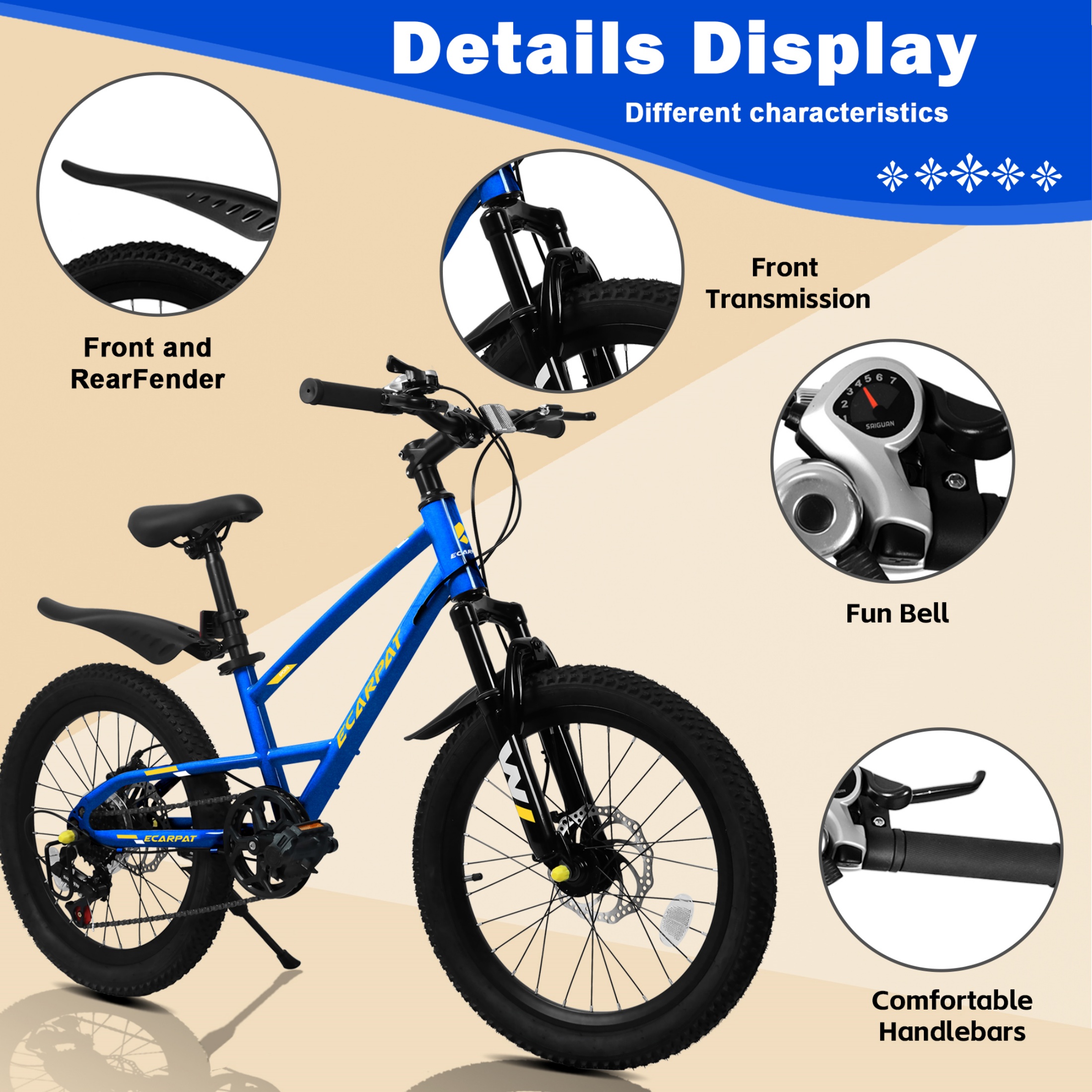 QEEKA 20" Kids Mountain Bike,Boys Girls Bike for Ages 6-12 with 7 Speeds Suspension Fork Disc Brakes,Rider Height 48-60 Inch,Christmas Birthday Gifts Kids Bicycles