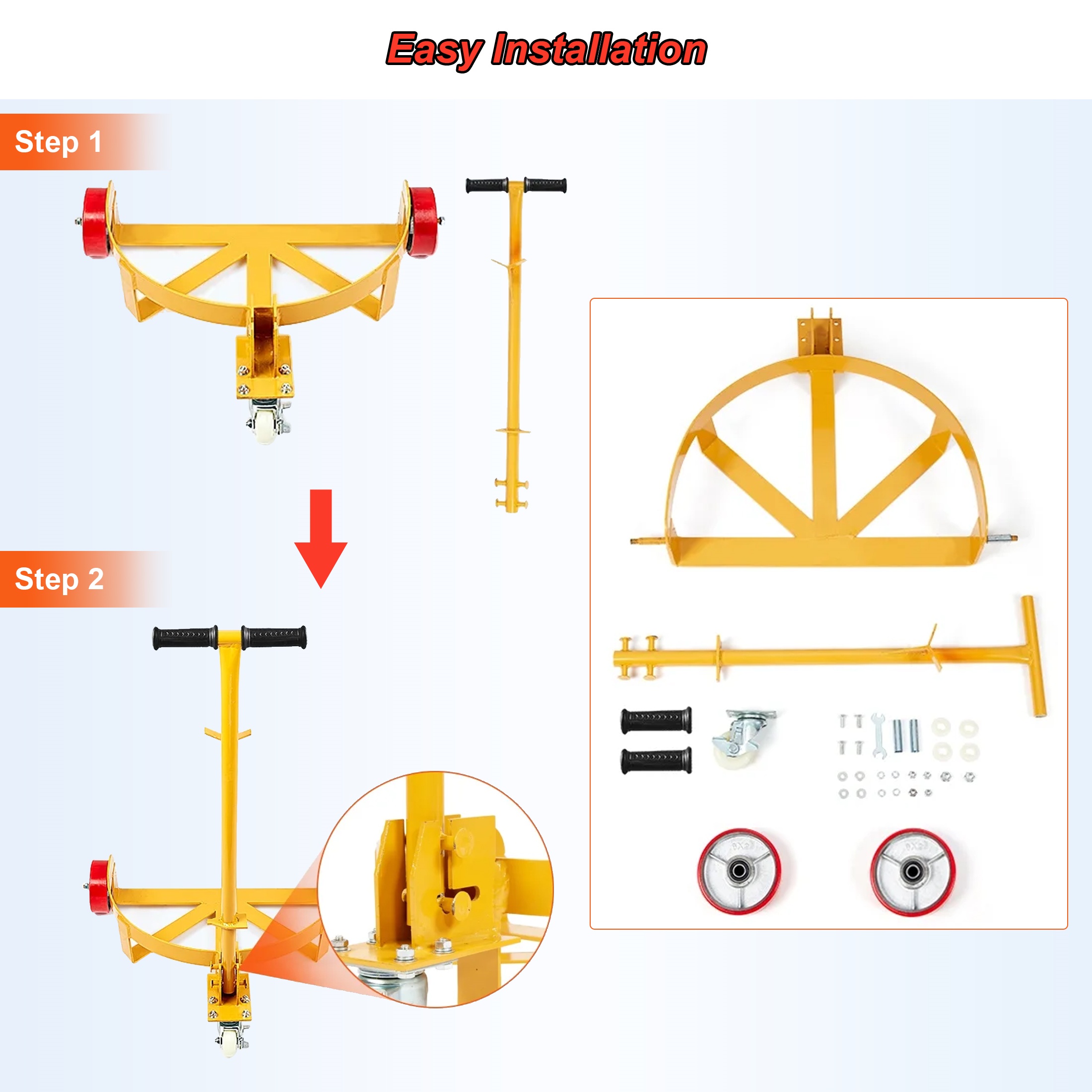 CTOSPOATO 55 Gallon Drum Dolly,1200lbs Capacity Drum Cart with Bung Wrench Handle and Swivel Wheels with Brake,Low Profile,Yellow