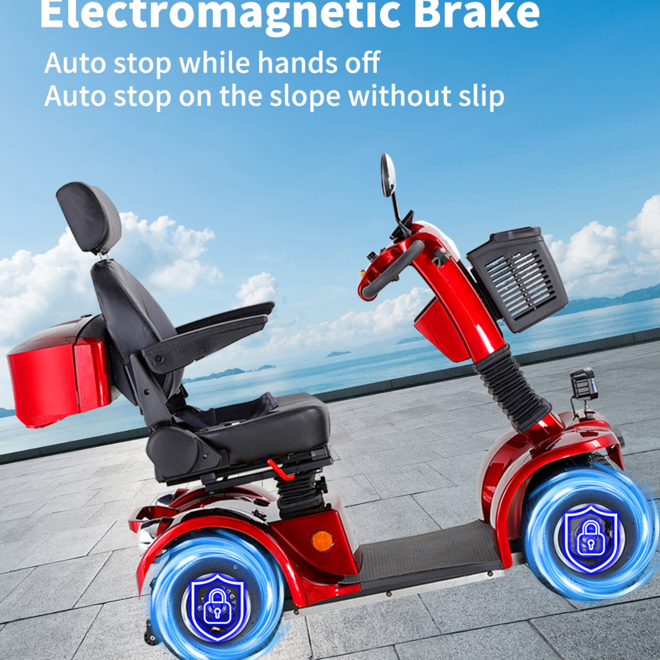  Mobility Scooter,4 Wheels Mobility Scooter for Adults Seniors, Electric Folding Wheelchair Device for Travel,3-Speed Travel Long,Black