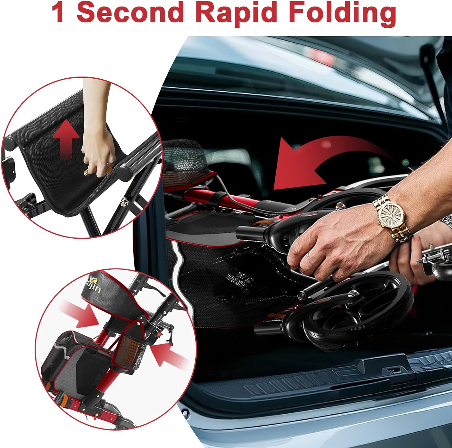 QEEKA Rollator Walker with Seat,350 lb Weight Capacity,18" Big Seat,8" All-Terrain Wheels,6-Level Adjustable Height,Lightweight Aluminum Frame Rollator Walkers for Seniors