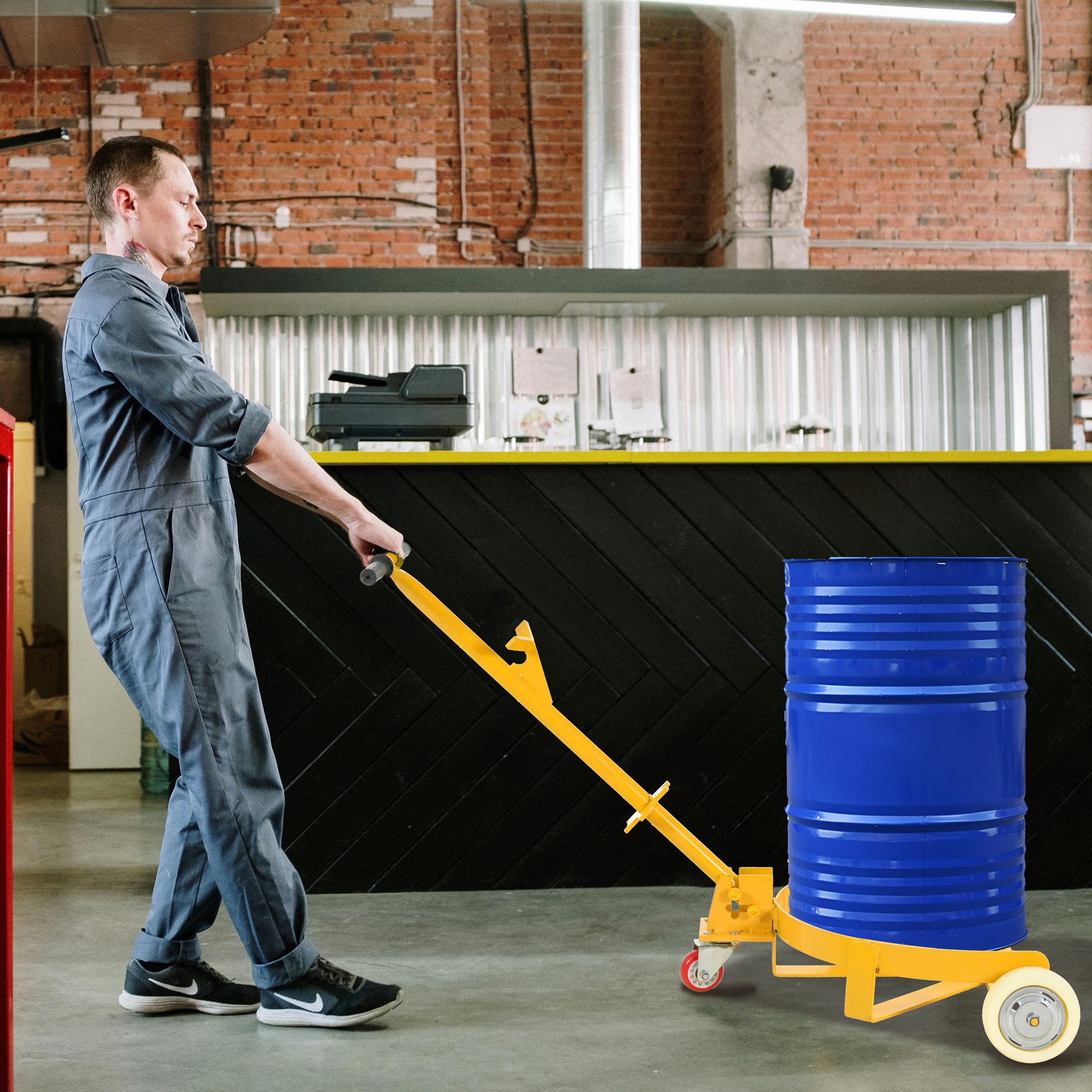 CTOSPOATO 55 Gallon Drum Dolly,1200lbs Capacity Drum Cart with Bung Wrench Handle and Swivel Wheels with Brake,Low Profile,Yellow