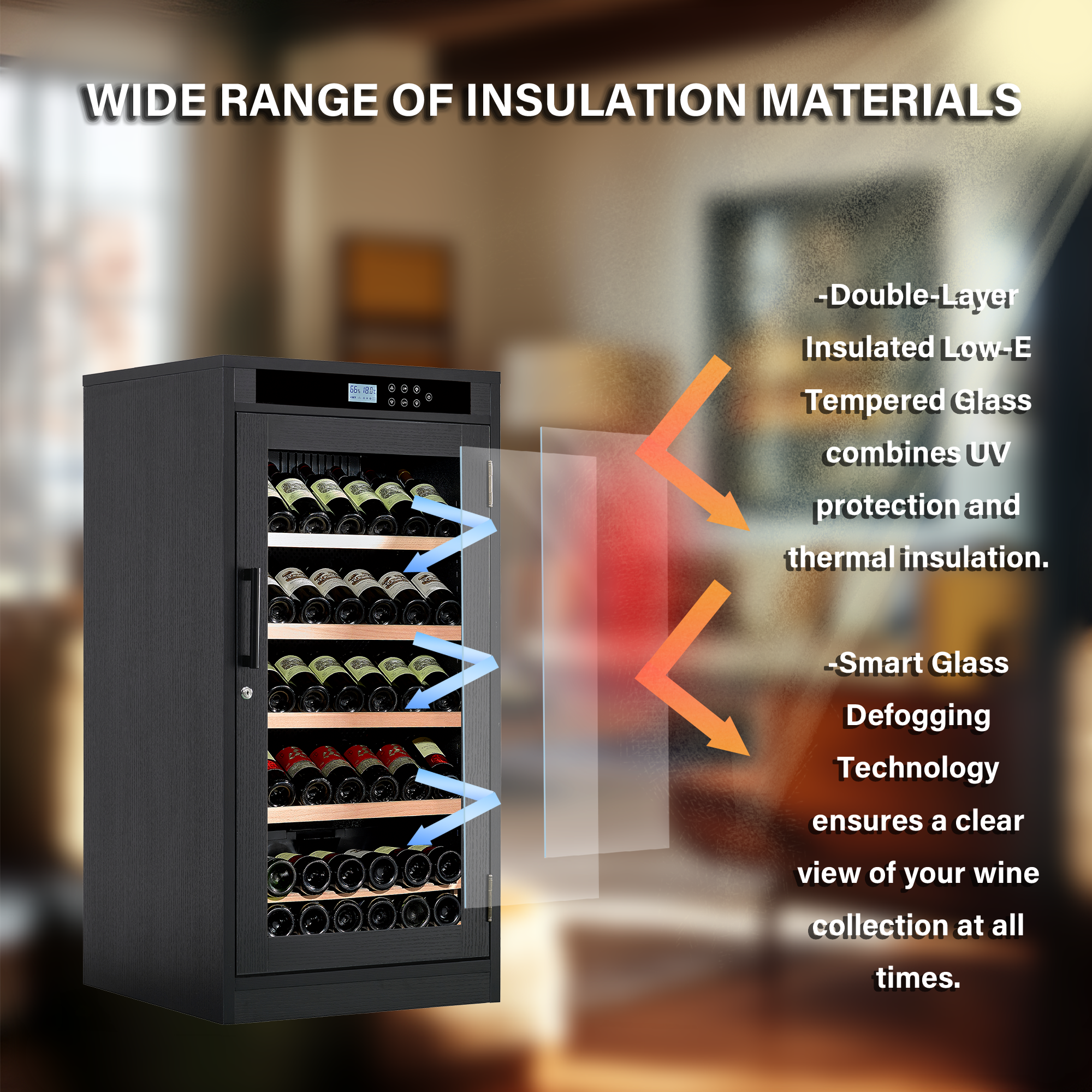 CTOSPOATO 69 Bottle Wine Cooler,Compressor Wine Cabinet with LED Touch Screen,Constant Temperature & Humidity Control,Double-Layer Tempered Glass,Black Wood for Home Bar,Kitchen,Black