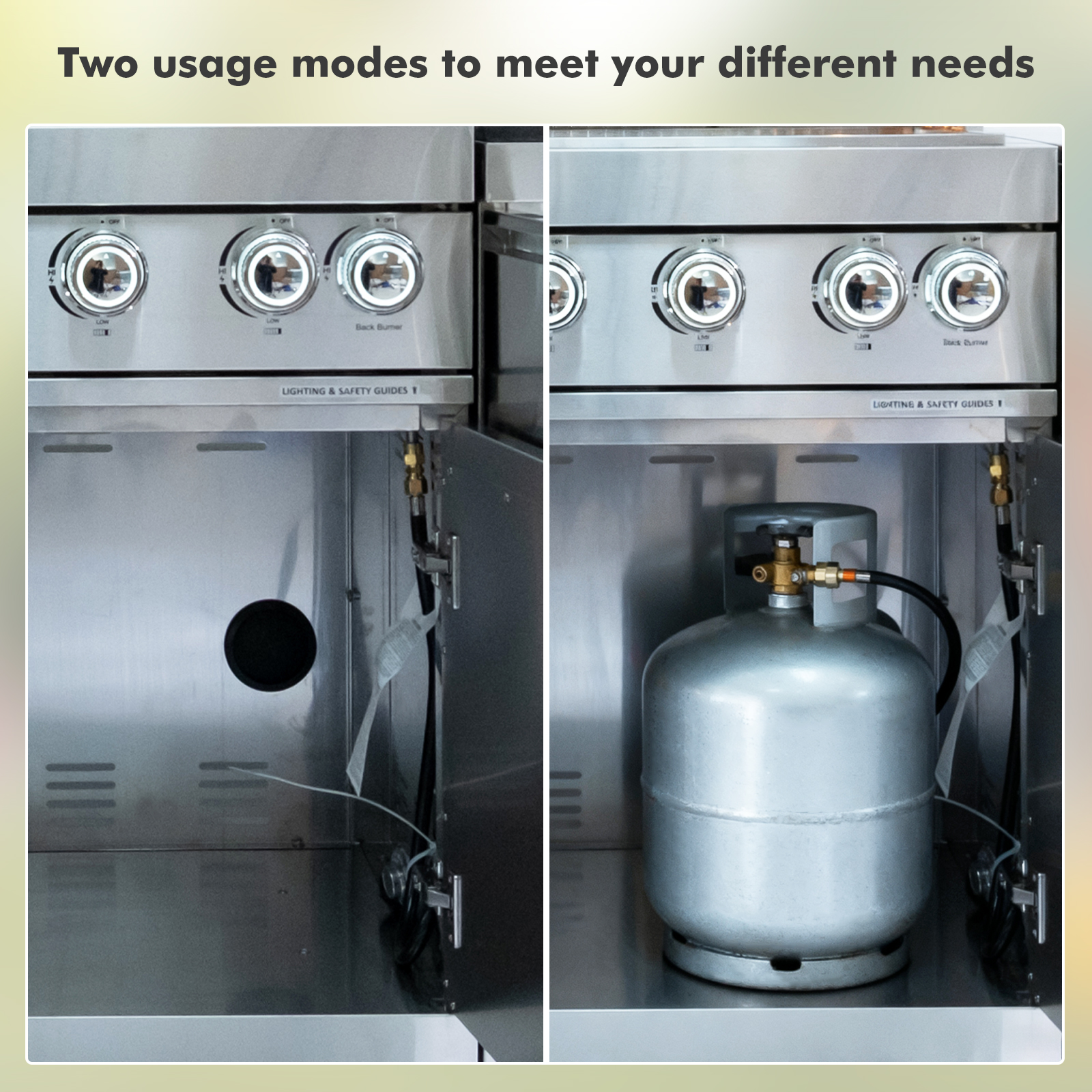 CTOSPOATO 43-Inch 6-Burner 85000 BTU Gas Grill Island - Outdoor Kitchen w/ Compact Fridge,Wine Cooler,Rotisserie,Granite Countertops & Storage Cabinets,Silver