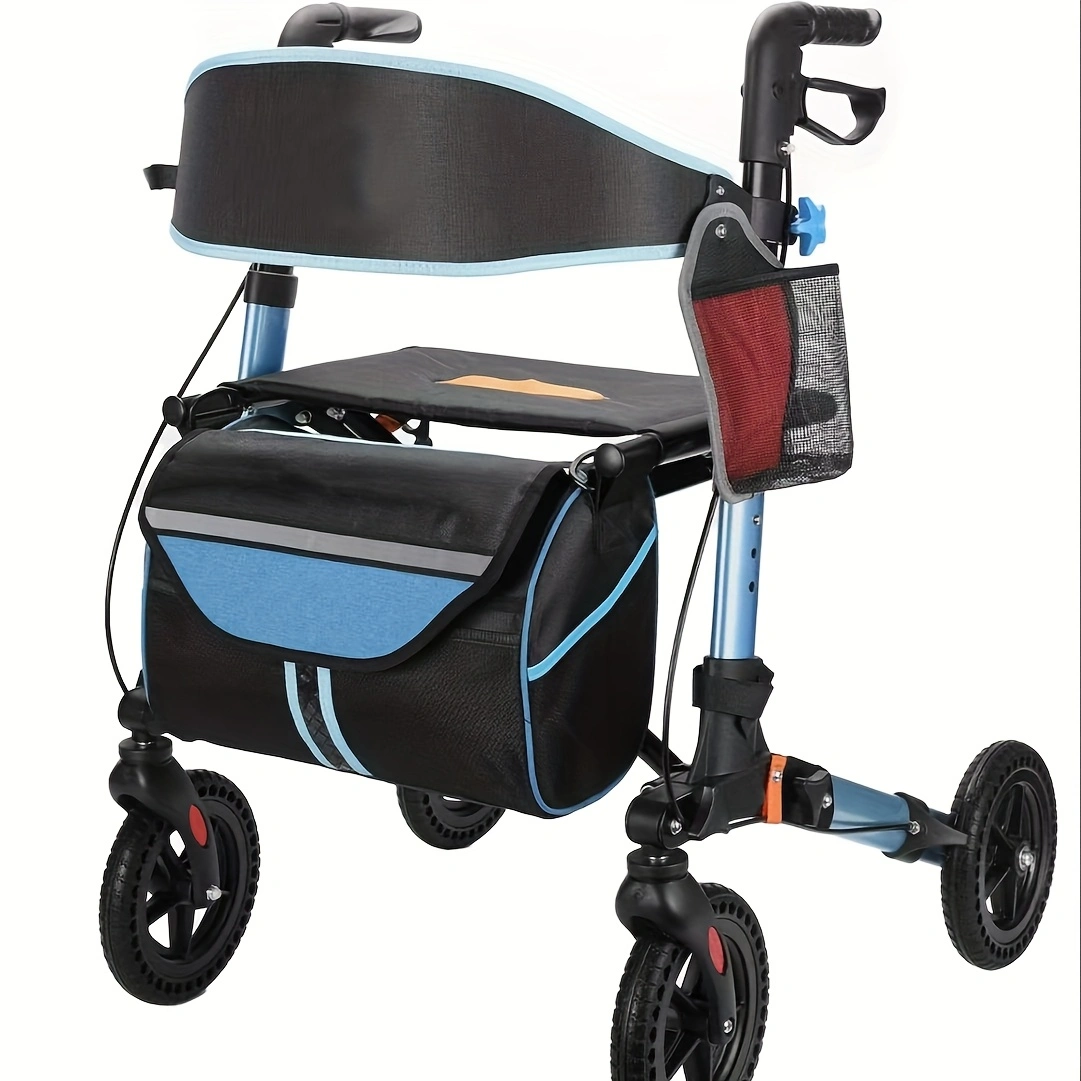 QEEKA Foldable Rollator Walkers with Seat for Seniors,350 lb Capacity,8'' Big Wheels,6-Position Height
