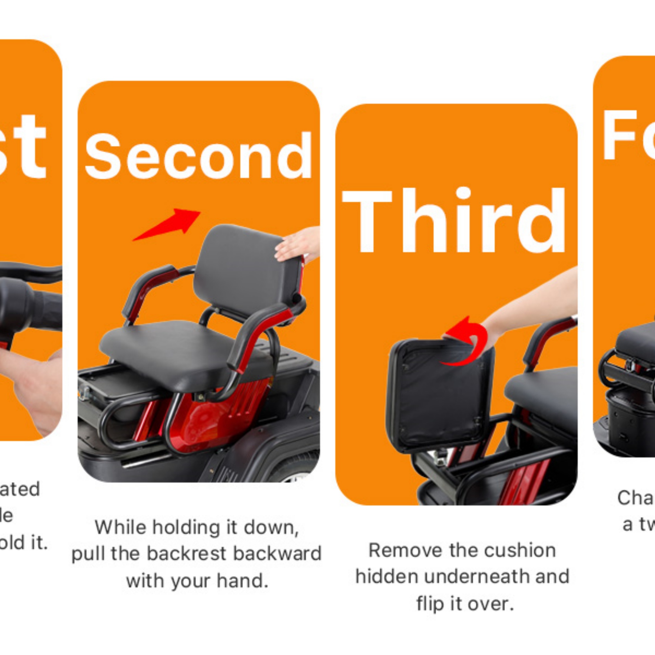 QEEKA 4-Wheel Mobility Scooter, 2-Seater Electric Scooter with Adjustable Seat, 500 lb Capacity, Red