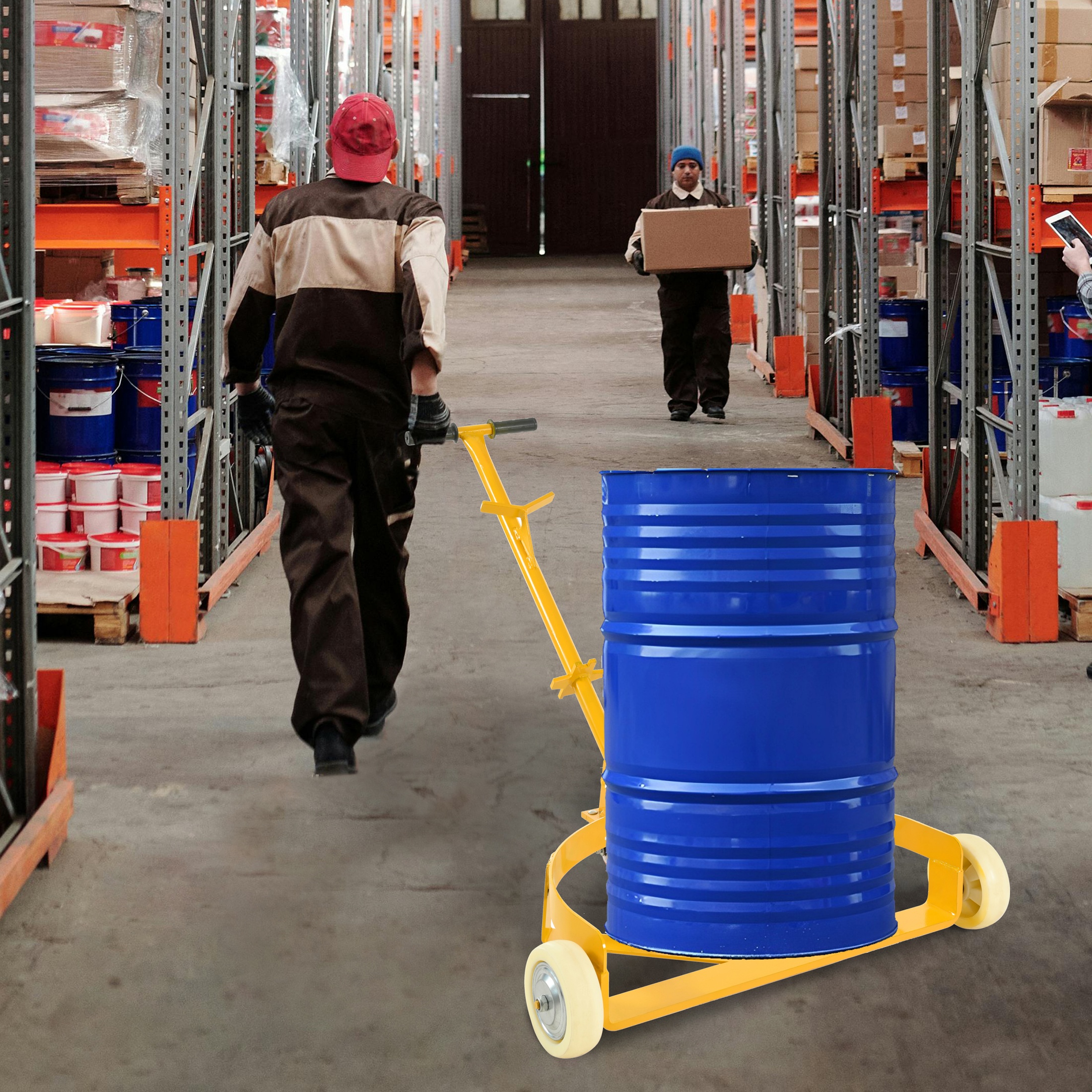 CTOSPOATO 55 Gallon Drum Dolly,1200lbs Capacity Drum Cart with Bung Wrench Handle and Swivel Wheels with Brake,Low Profile,Yellow