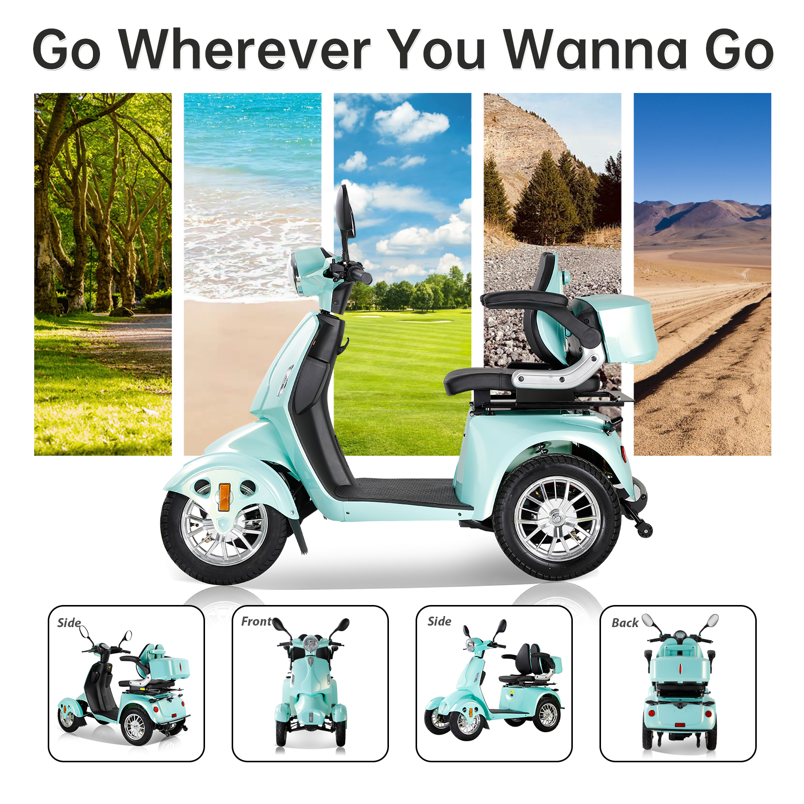 QEEKA Heavy-Duty 4-Wheel Mobility Scooter, 500 lb Limit, Green