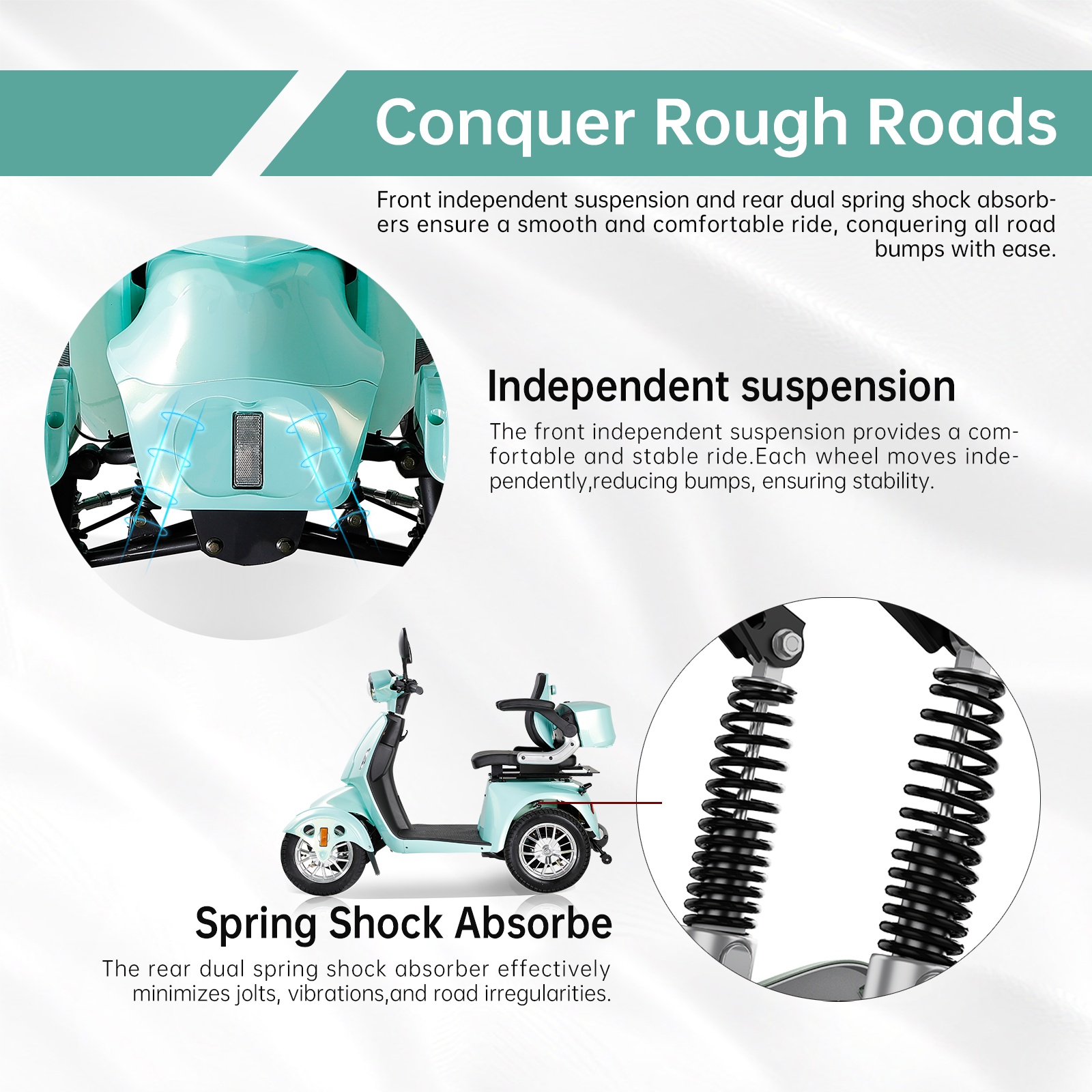 QEEKA Heavy-Duty 4-Wheel Mobility Scooter, 500 lb Limit, Green