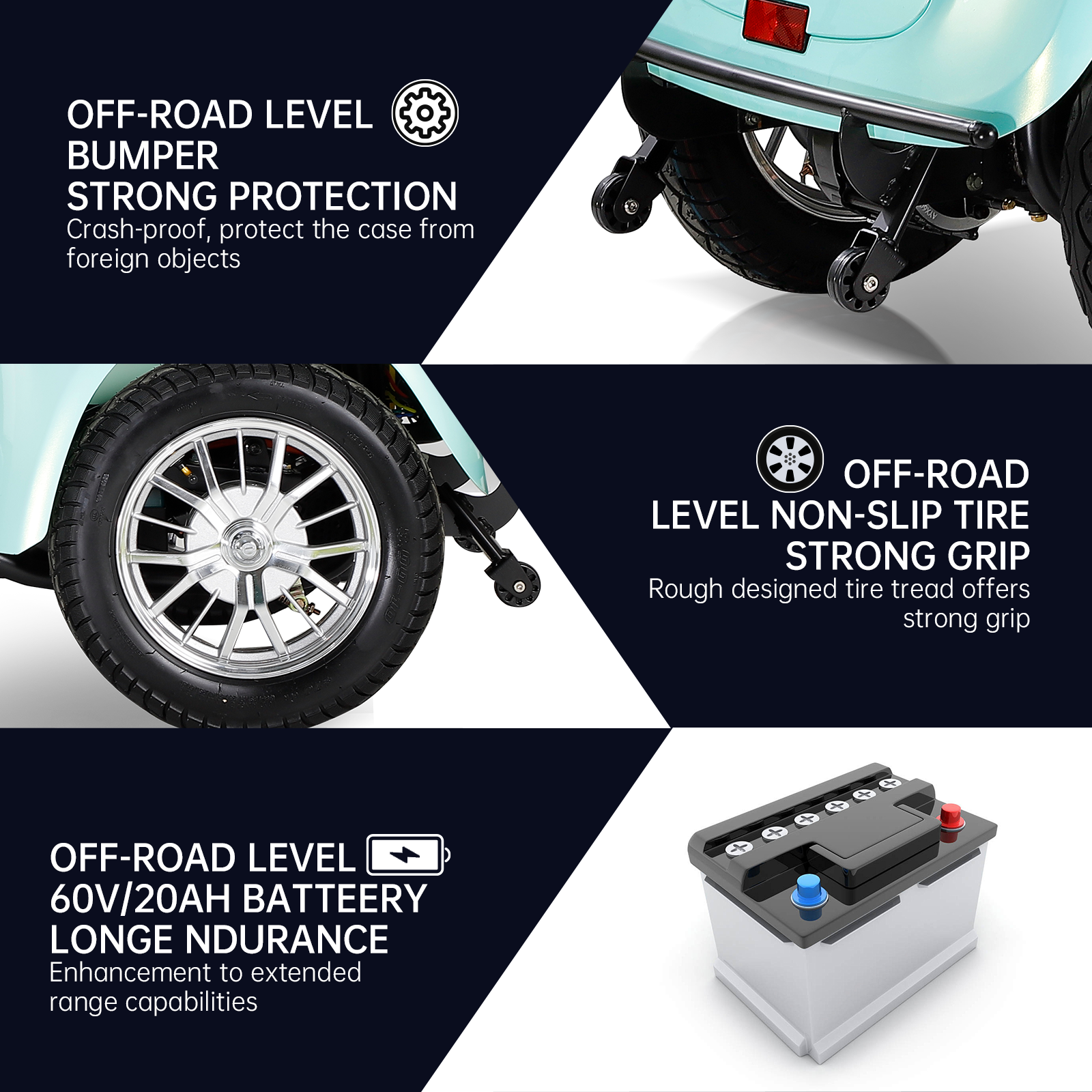 QEEKA Heavy-Duty 4-Wheel Mobility Scooter, 500 lb Limit, Green