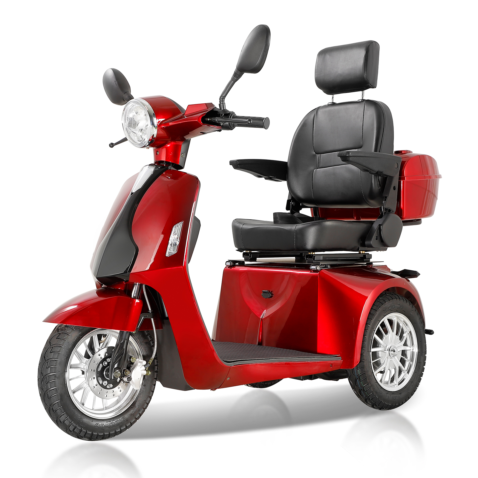 QEEKA Heavy-Duty 3-Wheel Mobility Scooter with Adjustable Seat Backrest & Height, Red, 330 lb Limit
