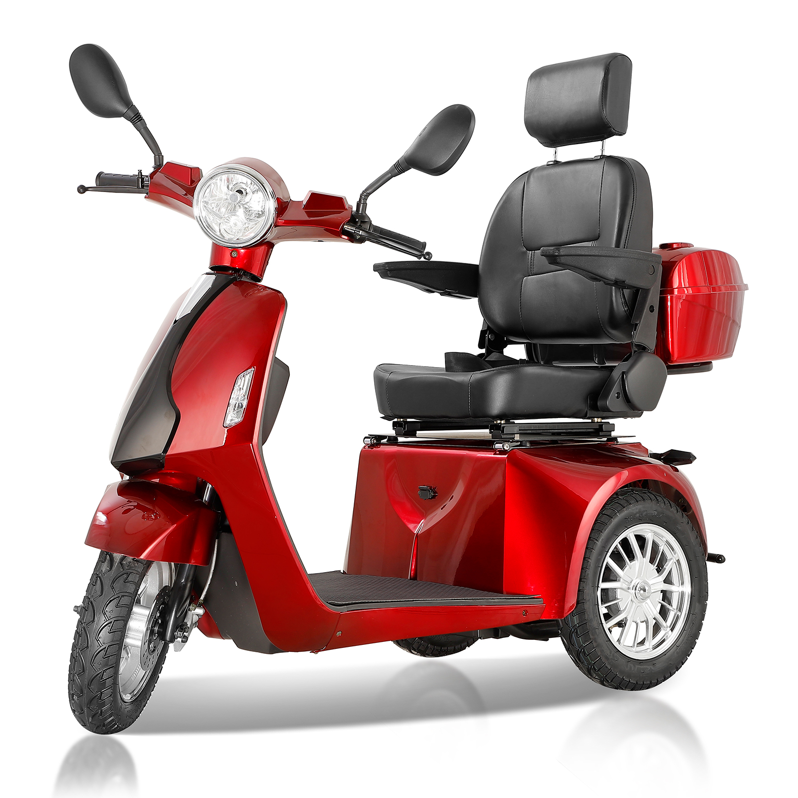 QEEKA Heavy-Duty 3-Wheel Mobility Scooter with Adjustable Seat Backrest & Height, Red, 330 lb Limit